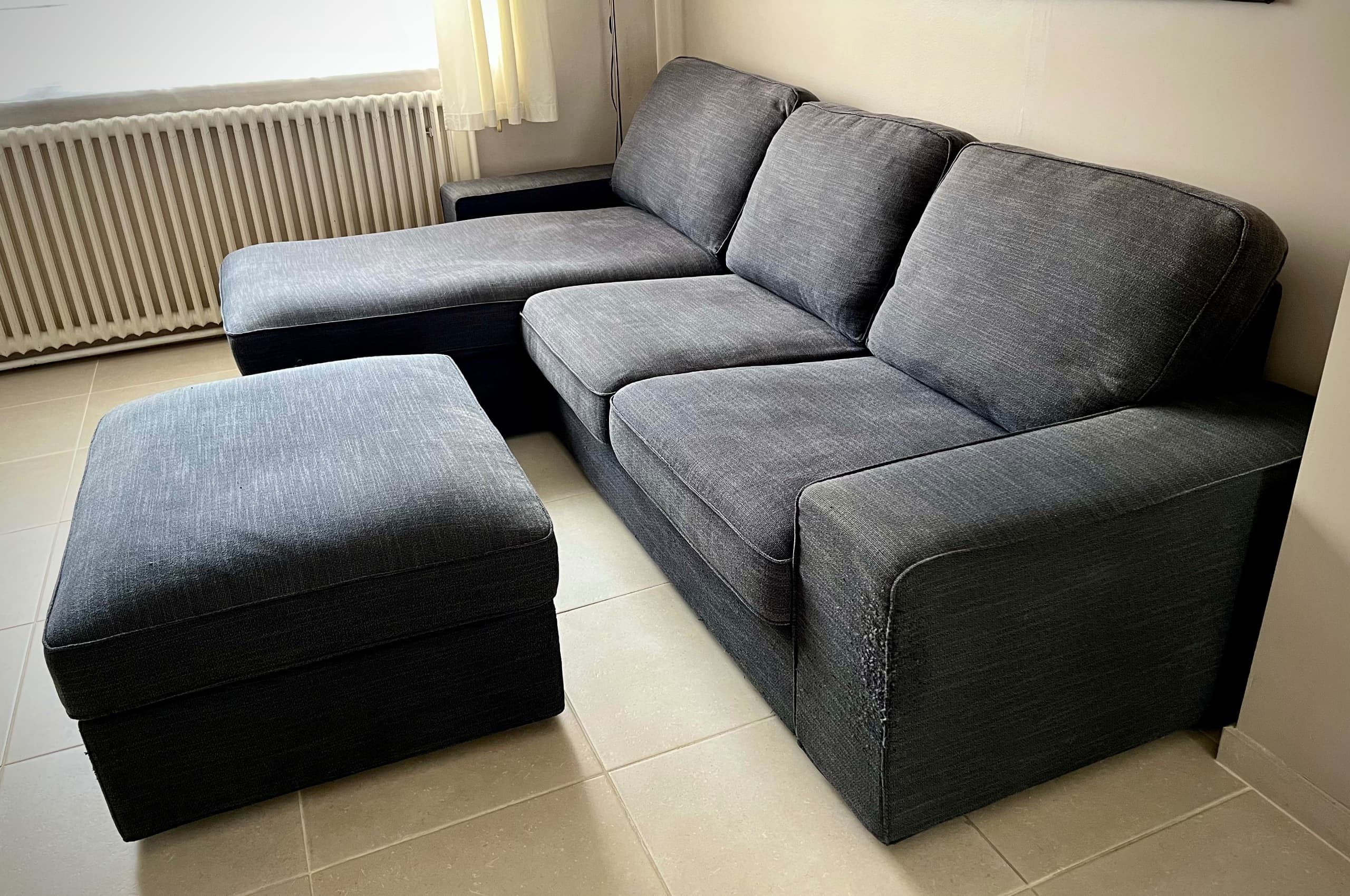KIVIK+POUF 3-zitsbank met chaise longue, Tresund antraciet
