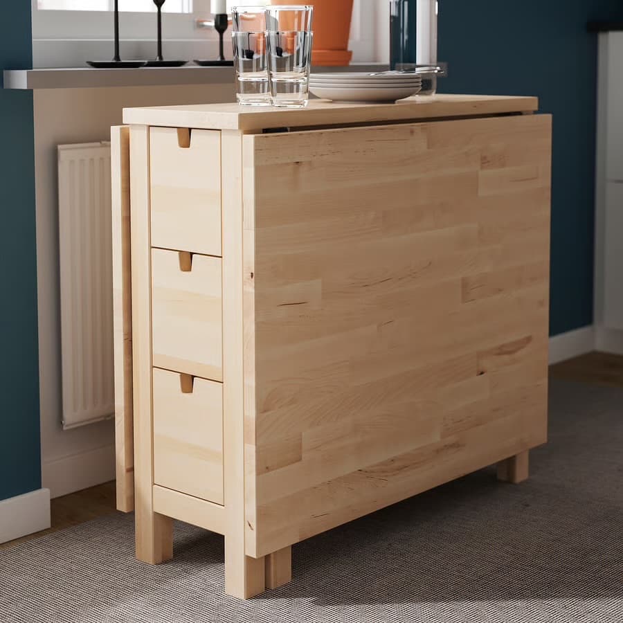 NORDEN gateleg table, birch, 26/89/152x80 cm
