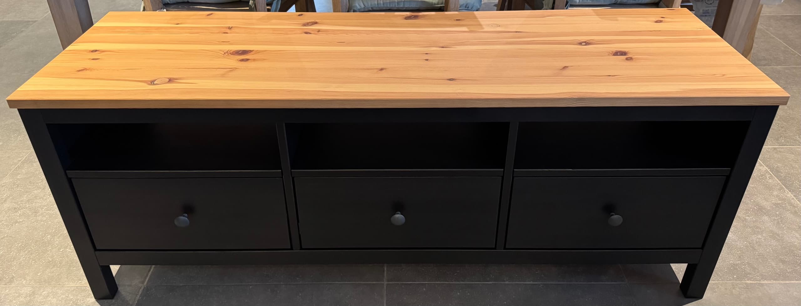 HEMNES TV bench, white stain/light brown, 148x47x57 cm