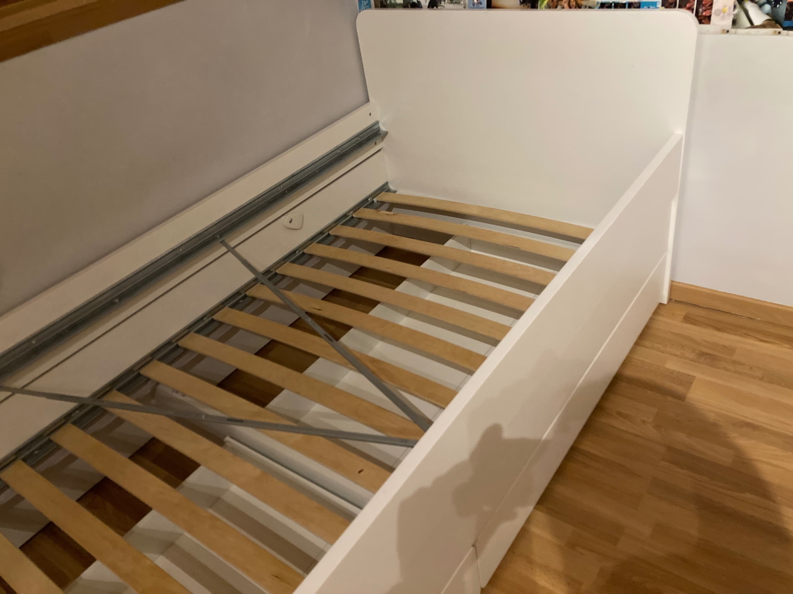 SLÄKT bed frame with underbed and storage, white, 90x200 cm