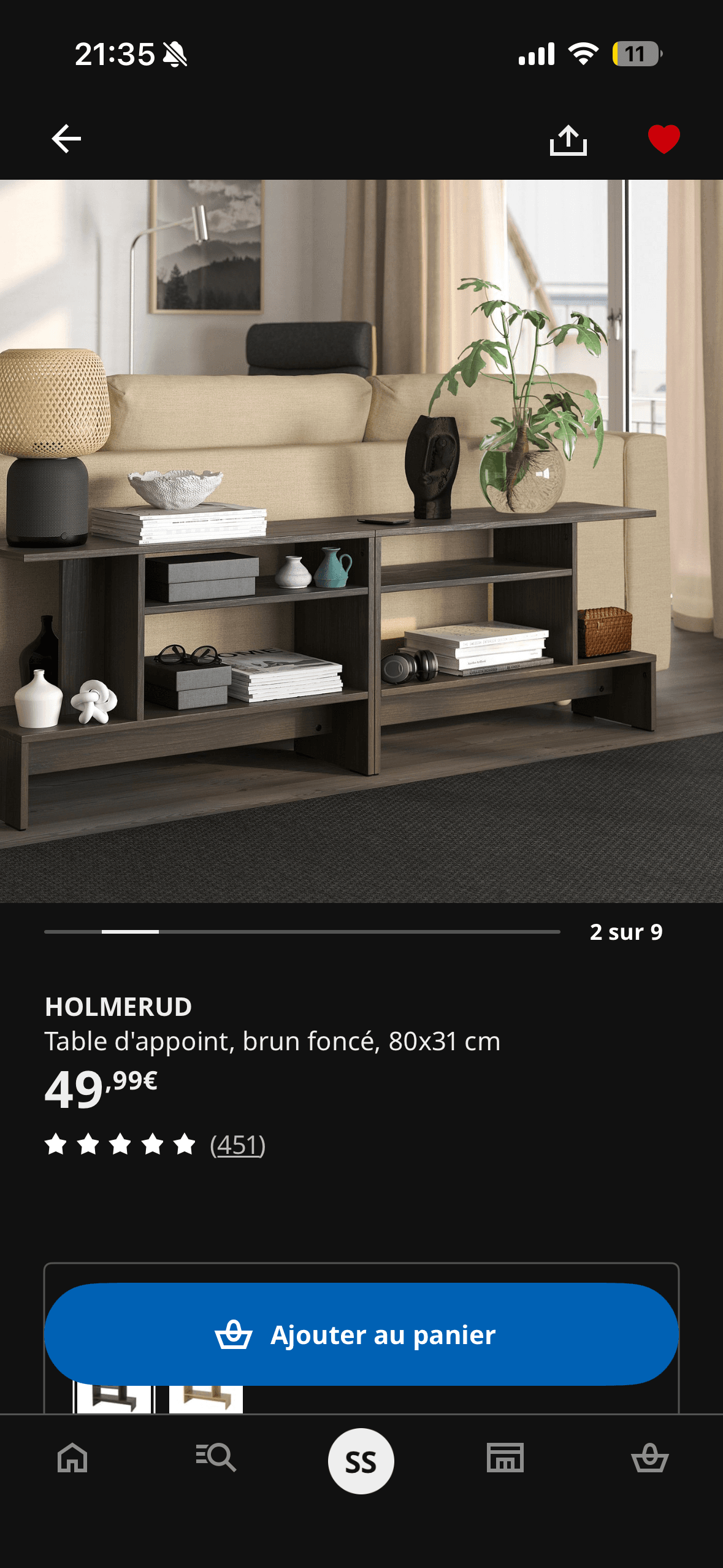 HOLMERUD side table, dark brown, 80x31 cm