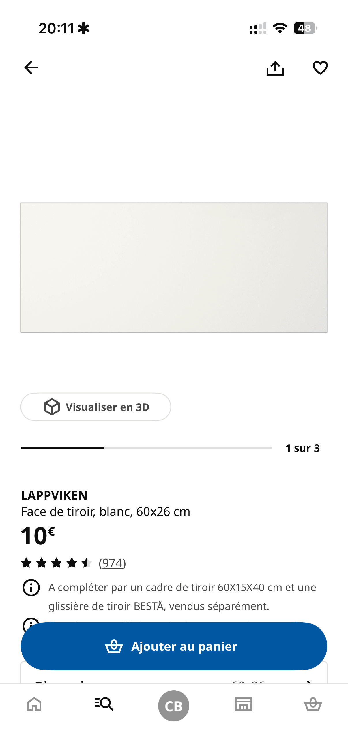 LAPPVIKEN Ladefront, wit, 60x26 cm