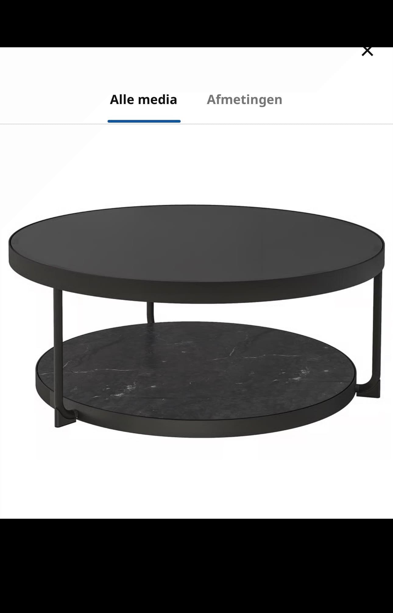 FRÖTORP table basse, anthracite marbré/noir verre, 88 cm