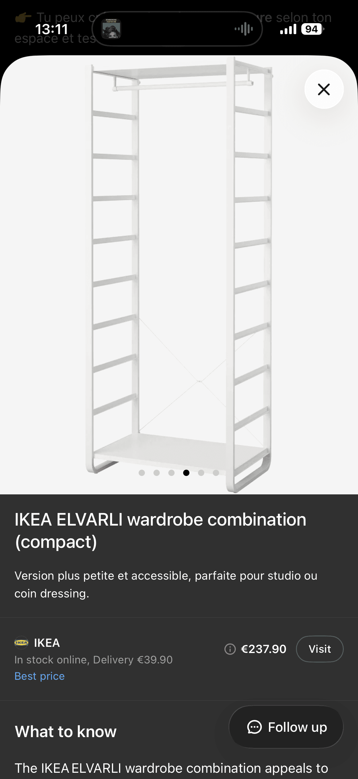 ELVARLI wardrobe combination, white, 84x40x216 cm