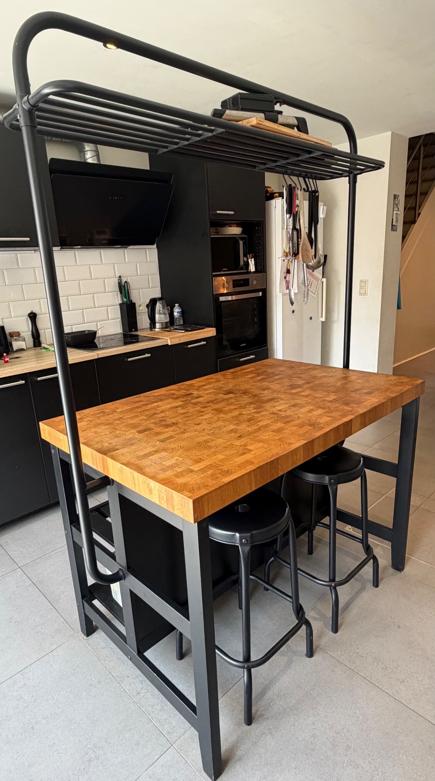 VADHOLMA keukeneiland, zwart/eiken, 126x79x90 cm