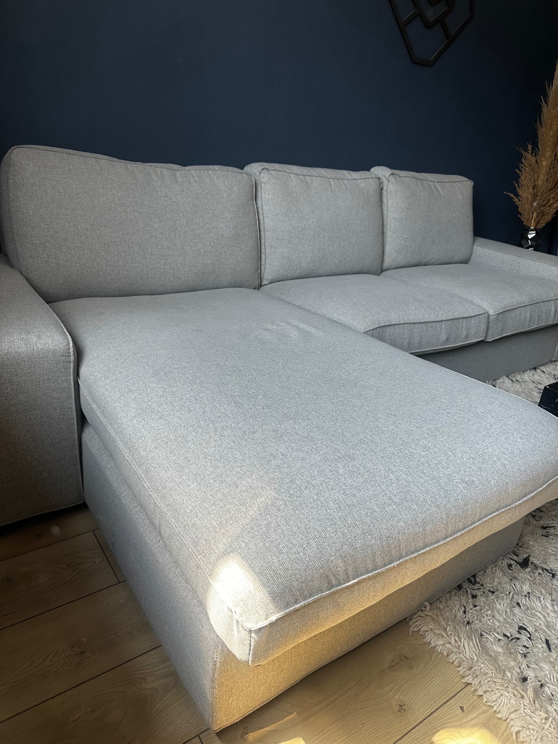 KIVIK 3-seat sofa with chaise longue, Tibbleby beige/grey