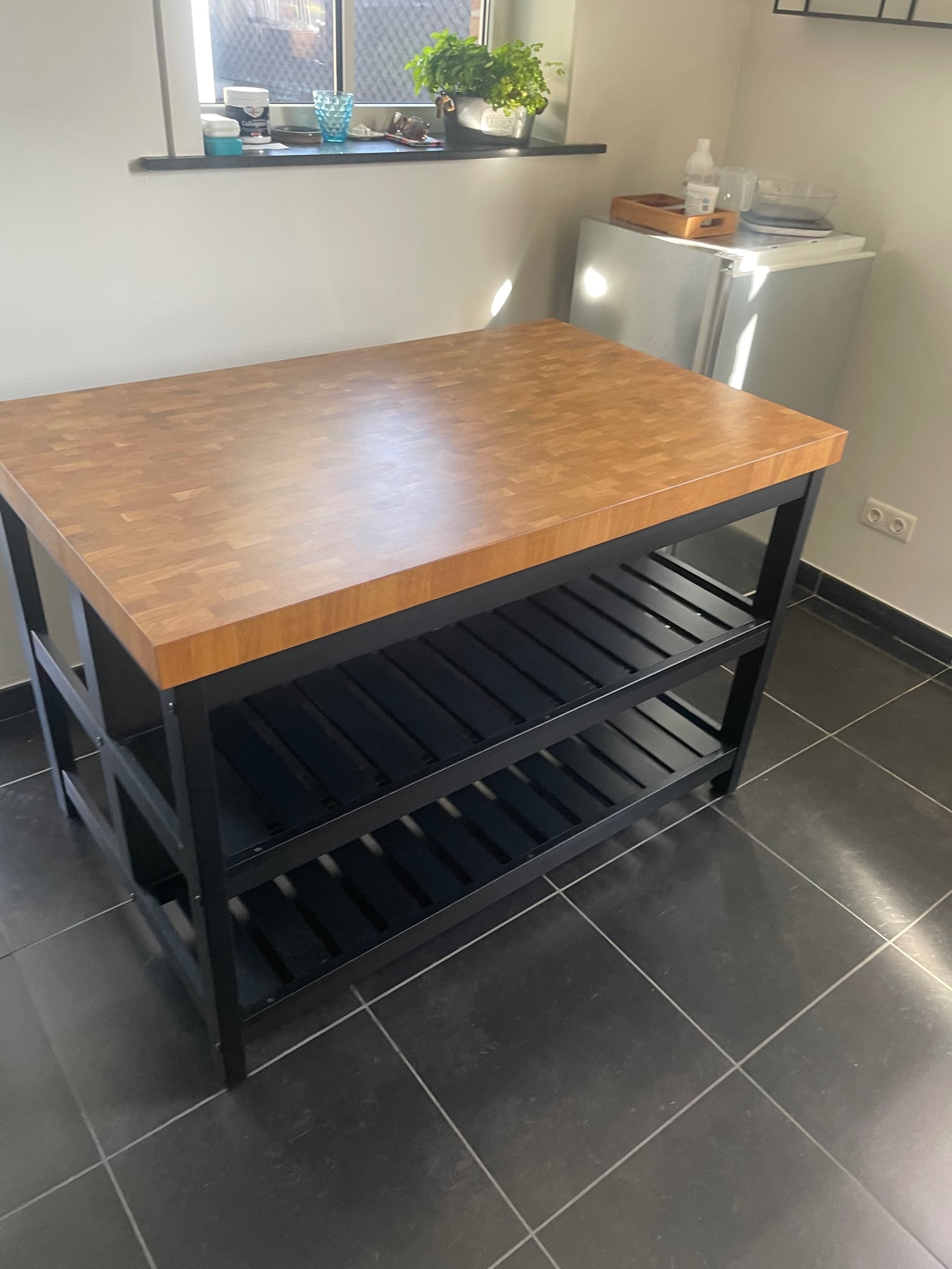 VADHOLMA keukeneiland, zwart/eiken, 126x79x90 cm