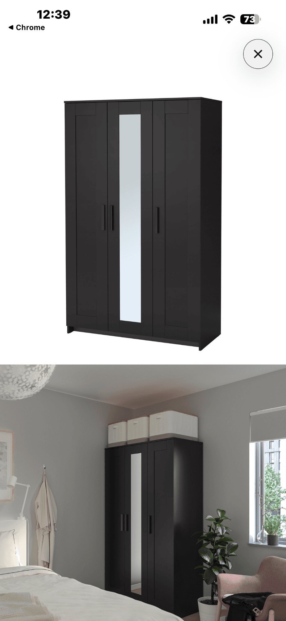 BRIMNES wardrobe with 3 doors, black, 117x50x190 cm