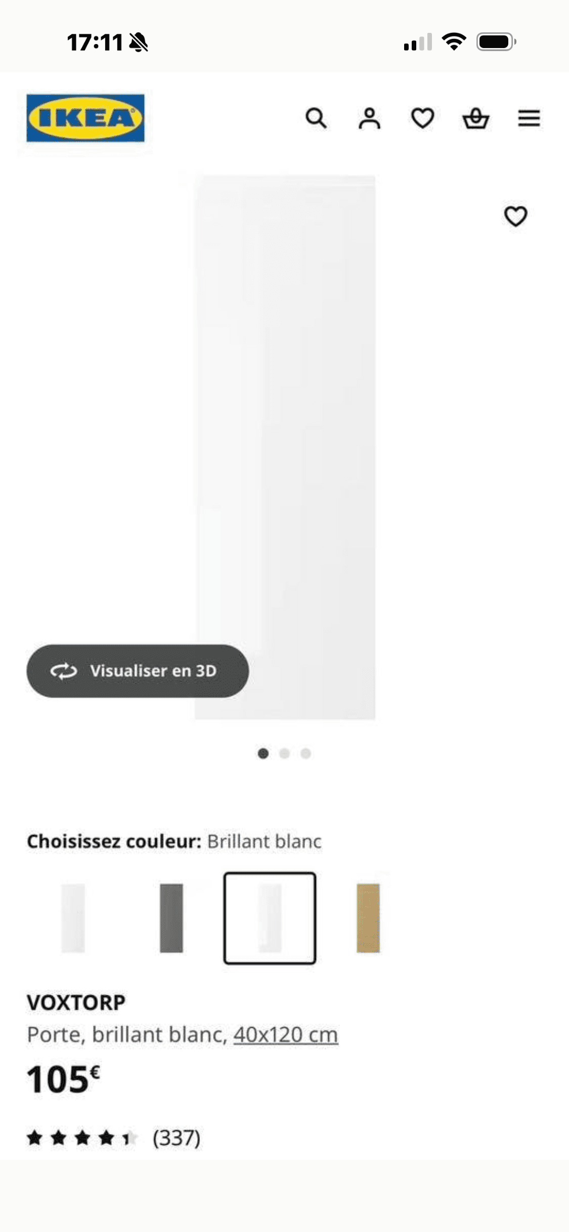 VOXTORP door, matt white, 40x120 cm