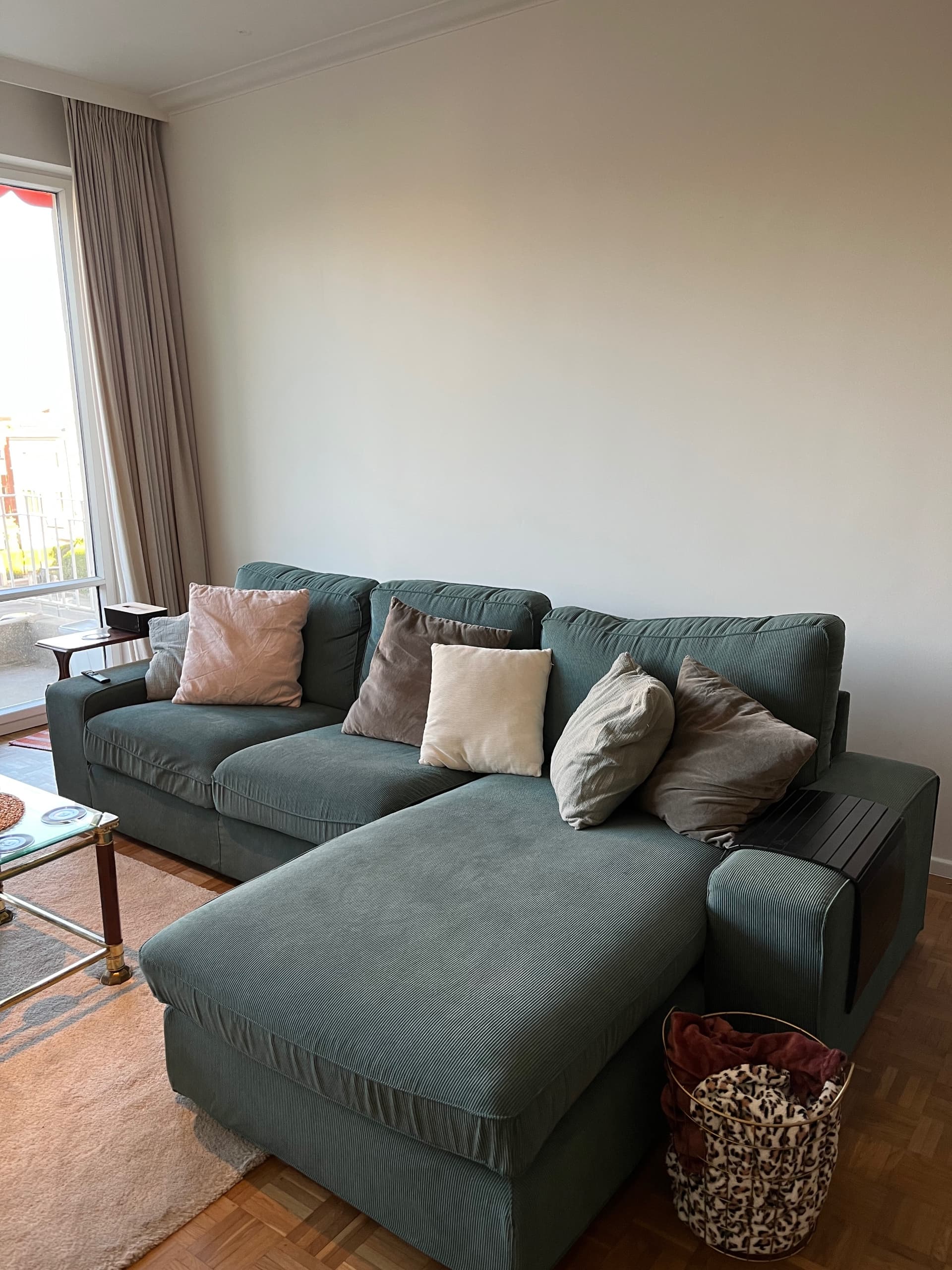 KIVIK 3-seat sofa with chaise longue, Kelinge grey-turquoise
