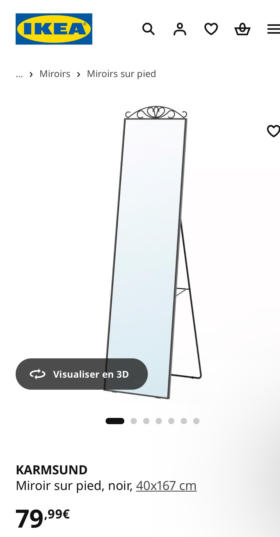 KARMSUND Staande spiegel, zwart, 40x167 cm
