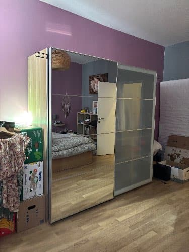PAX / MEHAMN/AULI combinaison armoire, effet chêne blanchi double face/effet chêne blanchi miroir, 200x66x201 cm