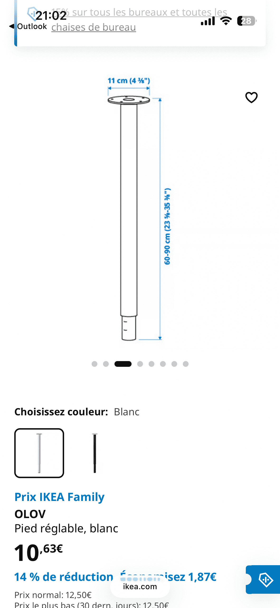 OLOV leg, adjustable, white