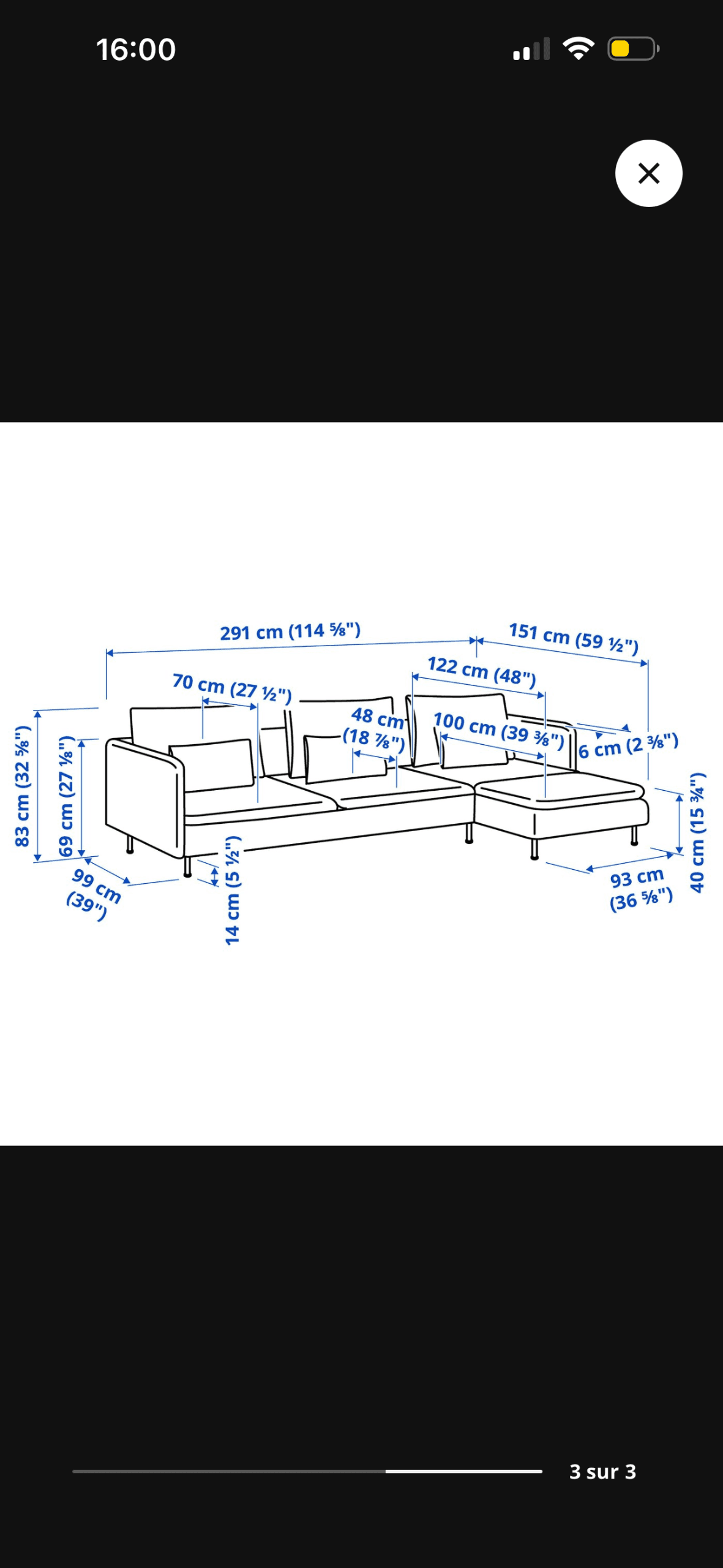SÖDERHAMN 4-seat sofa with chaise longue, Fridtuna dark grey