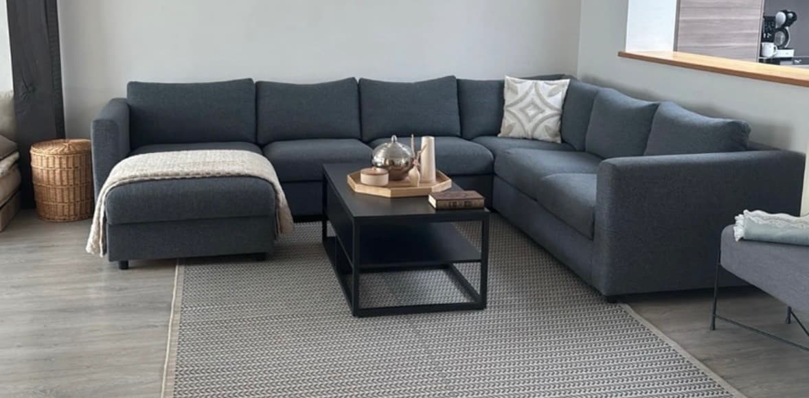 VIMLE hoes 3-zitsslaapb met chaise lng, met brede armleuningen Gunnared/middengrijs