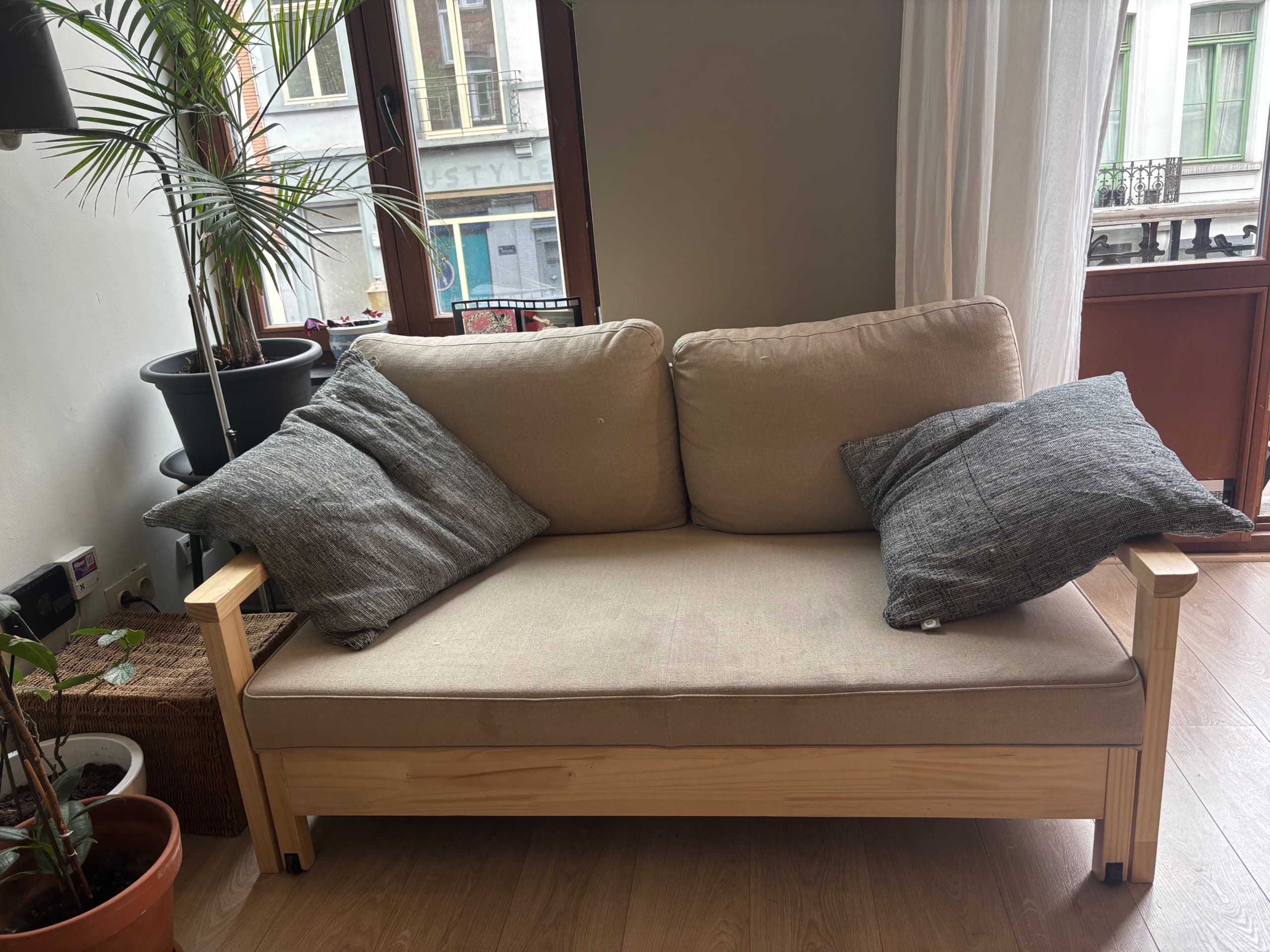 TORNSBORG 2-seat sofa-bed, Naggen beige/pine