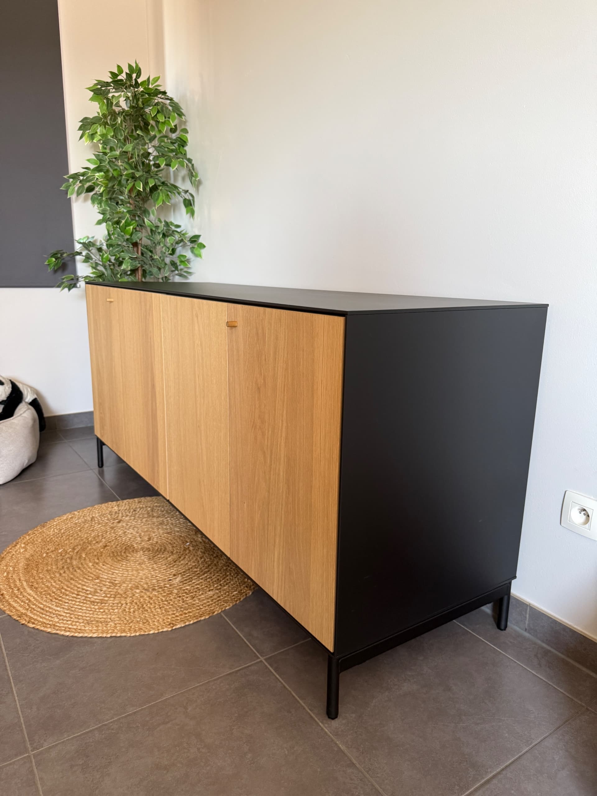 BOASTAD sideboard, black/oak veneer, 161x52x75 cm