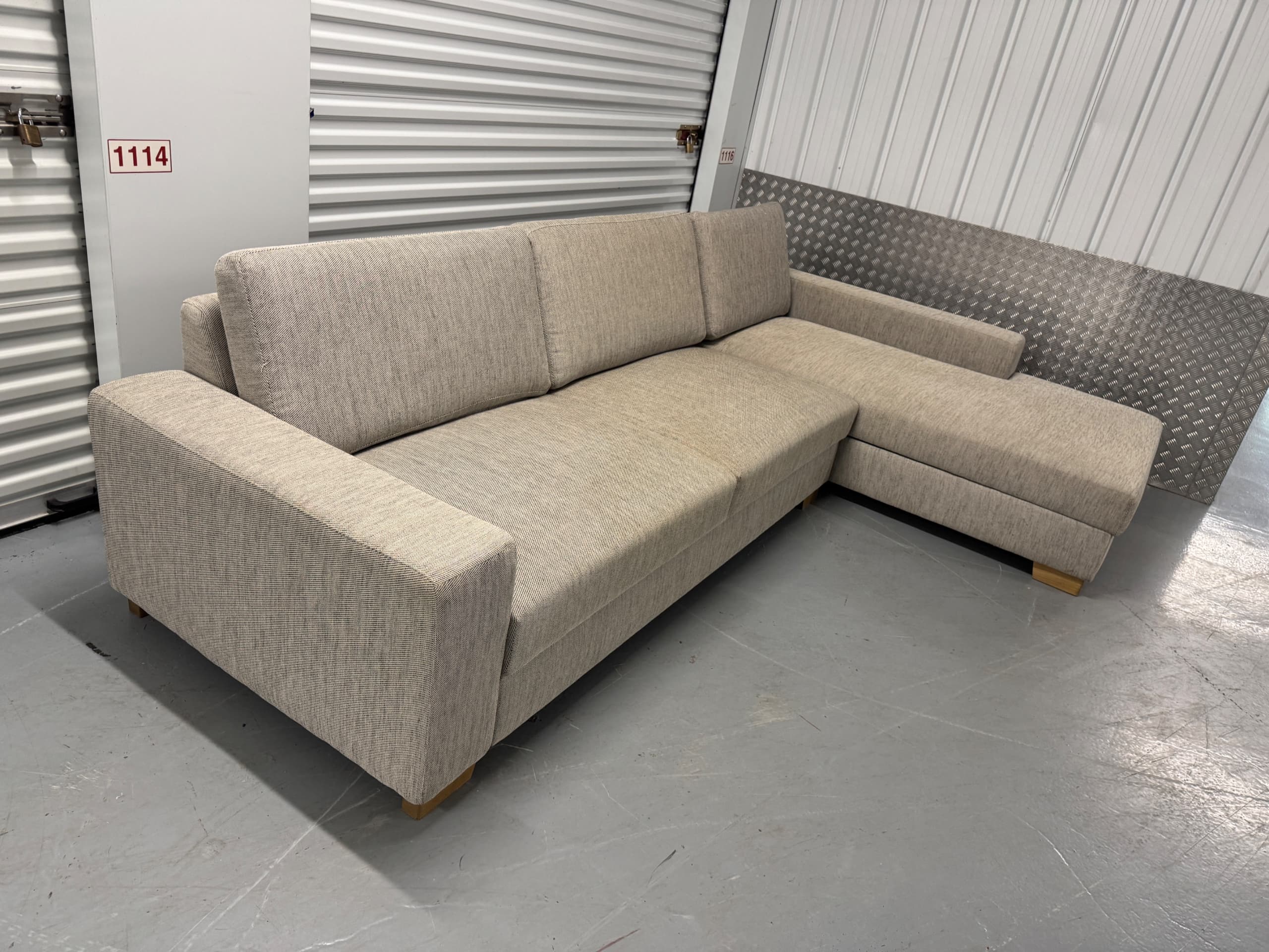 SÖRVALLEN 4-zitsbank, met chaise longue, rechts/Viarp beige/bruin