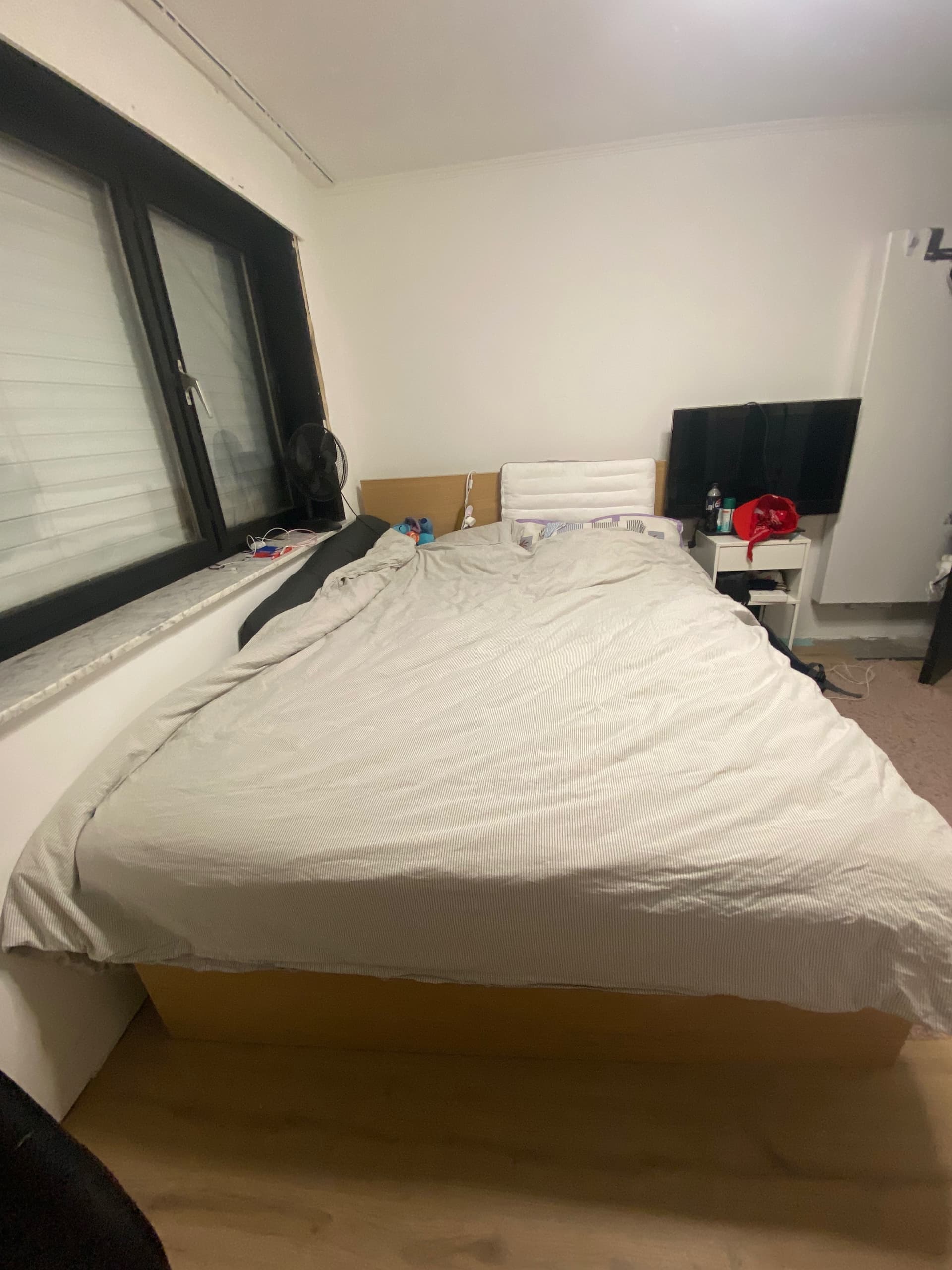 MALM bedframe, hoog met 4 bedlades, wit gelazuurd eikenfineer, 160x200 cm