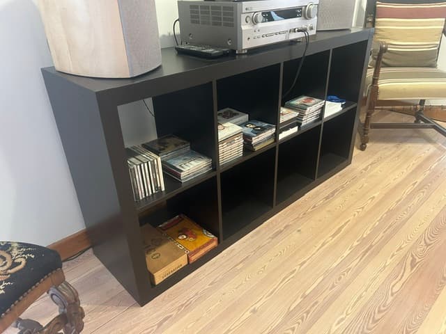 KALLAX shelving unit with underframe, black-brown/black, 147x94 cm