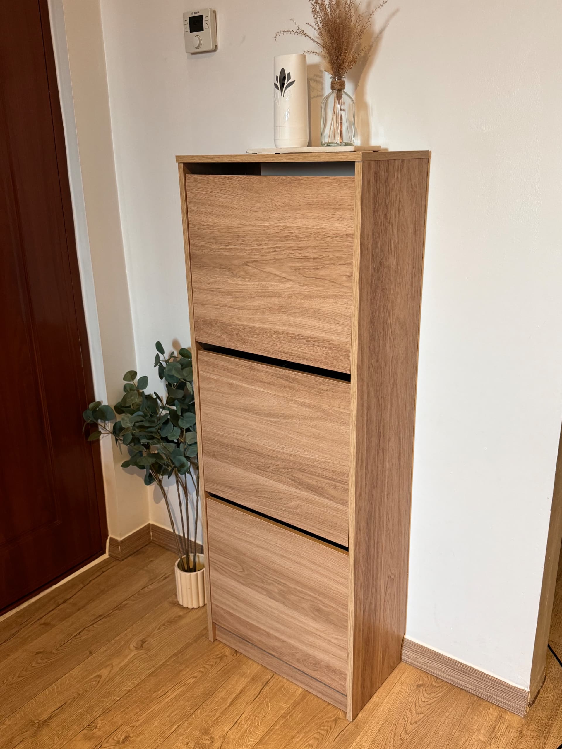 BISSA schoenenkast 3 vakken, eikenpatroon, 49x28x135 cm