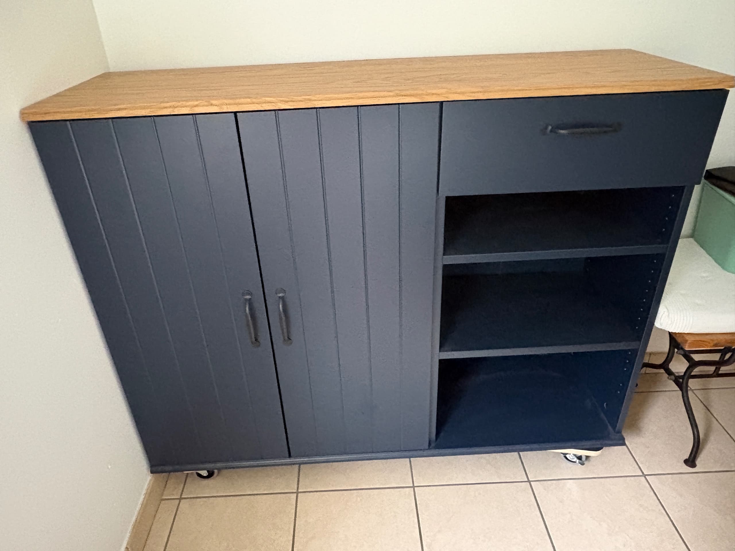 SKRUVBY sideboard, black-blue, 120x38x90 cm