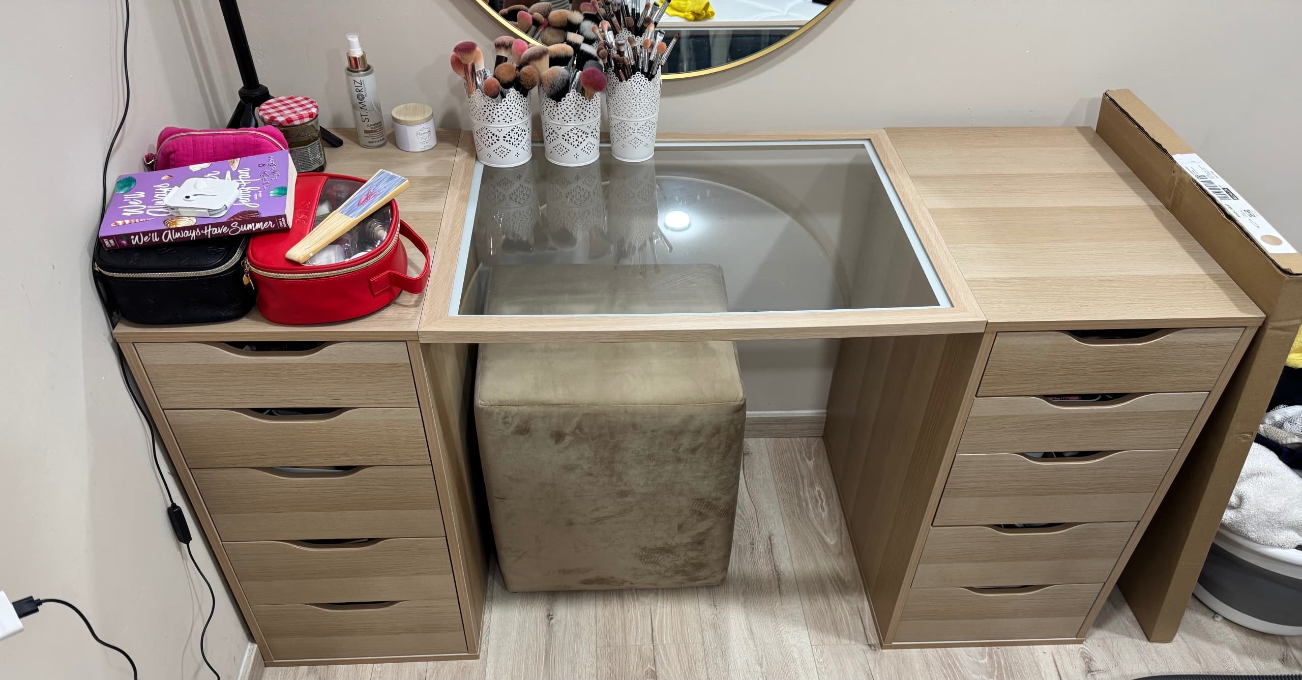 ALEX ladeblok met lades, wit gelazuurd/eikenpatroon, 36x70 cm
