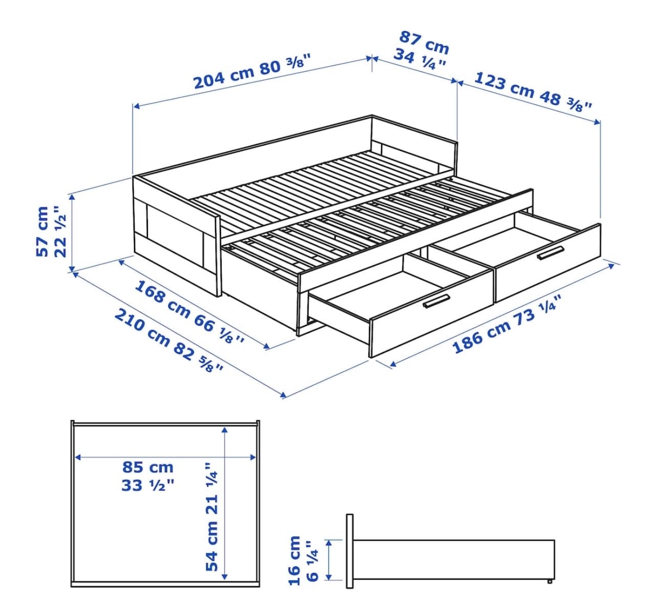BRIMNES bedbank met 2 lades, wit, 80x200 cm