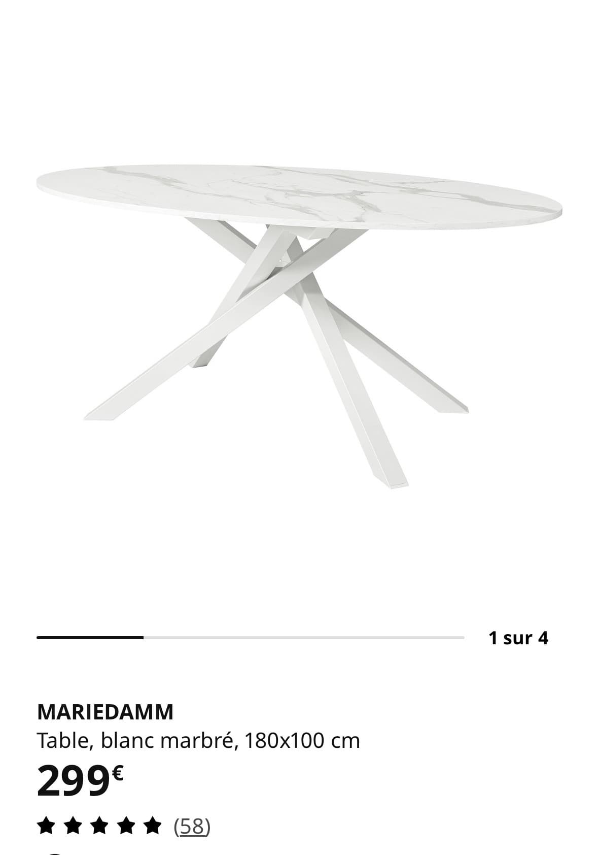 MARIEDAMM tafel, wit marmerpatroon, 180x100 cm