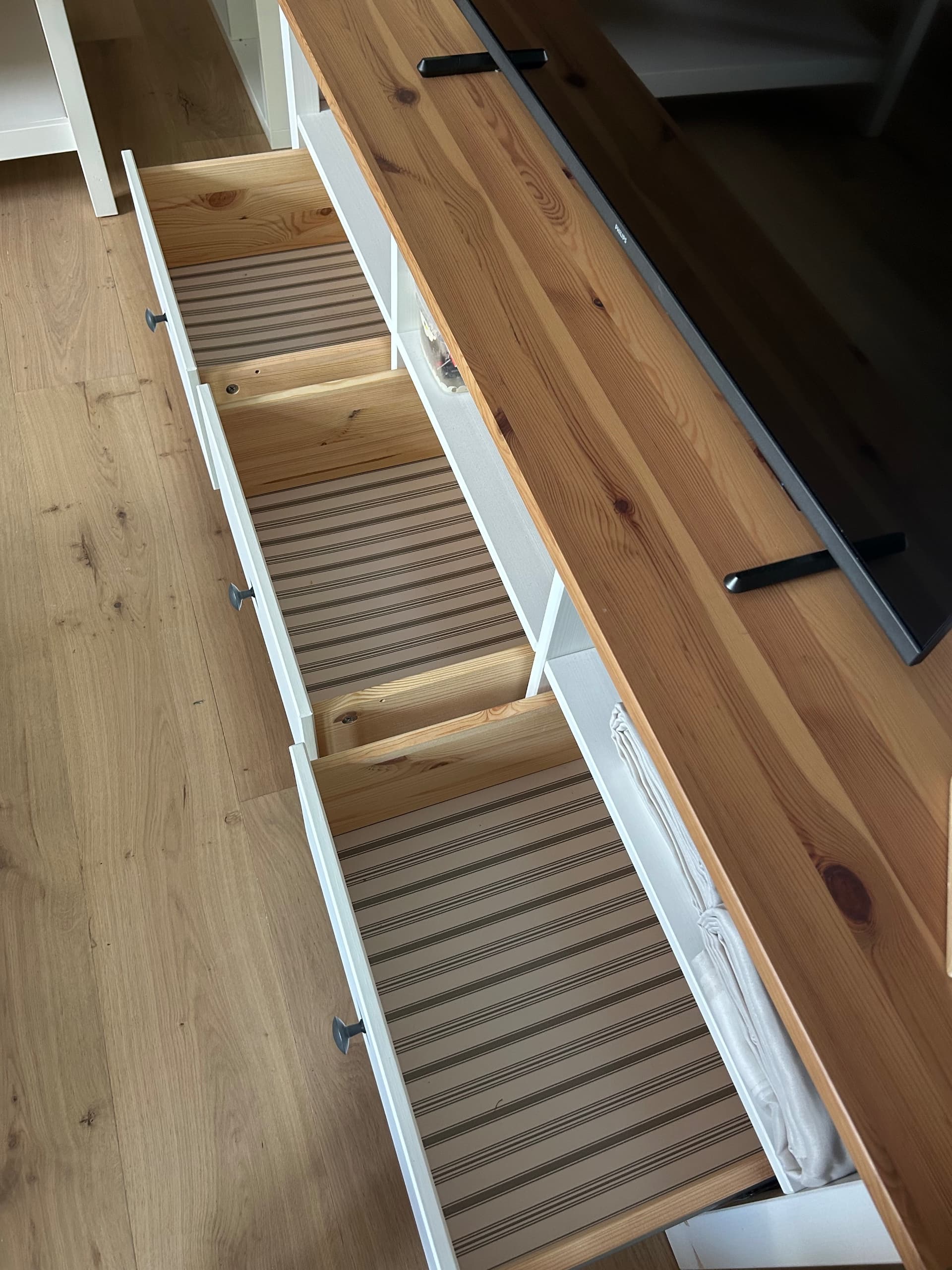 HEMNES TV bench, white stain/light brown, 148x47x57 cm