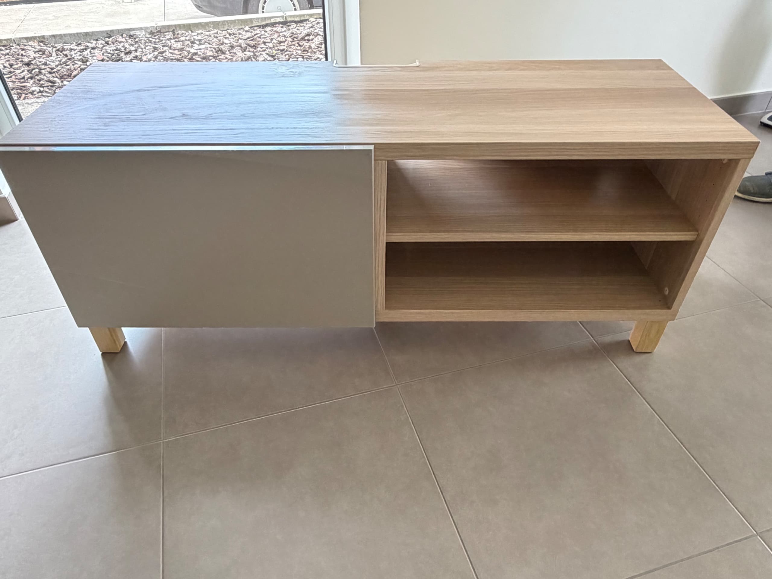 BESTÅ tv-meubel met lades, wit gelazuurd eikeneffect/Lappviken/Stubbarp wit gelazuurd eikeneffect, 120x42x48 cm