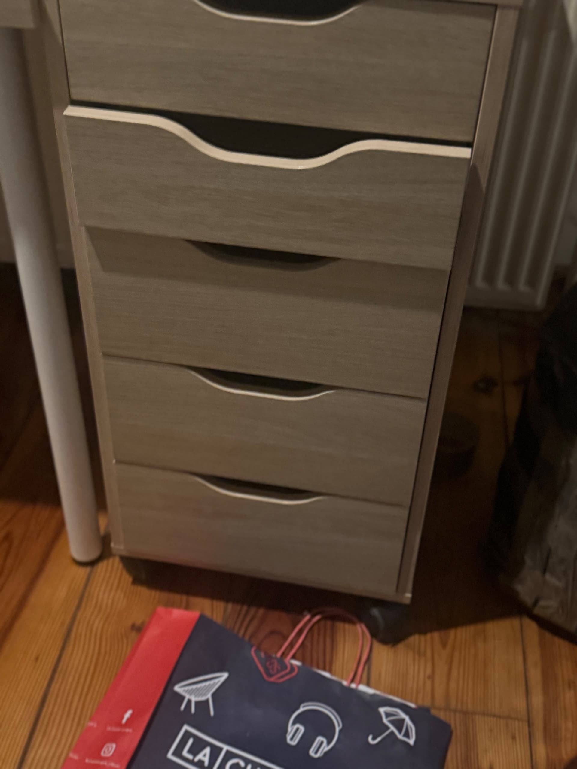 ALEX drawer unit on castors, white stained oak effect/black, 36x76 cm