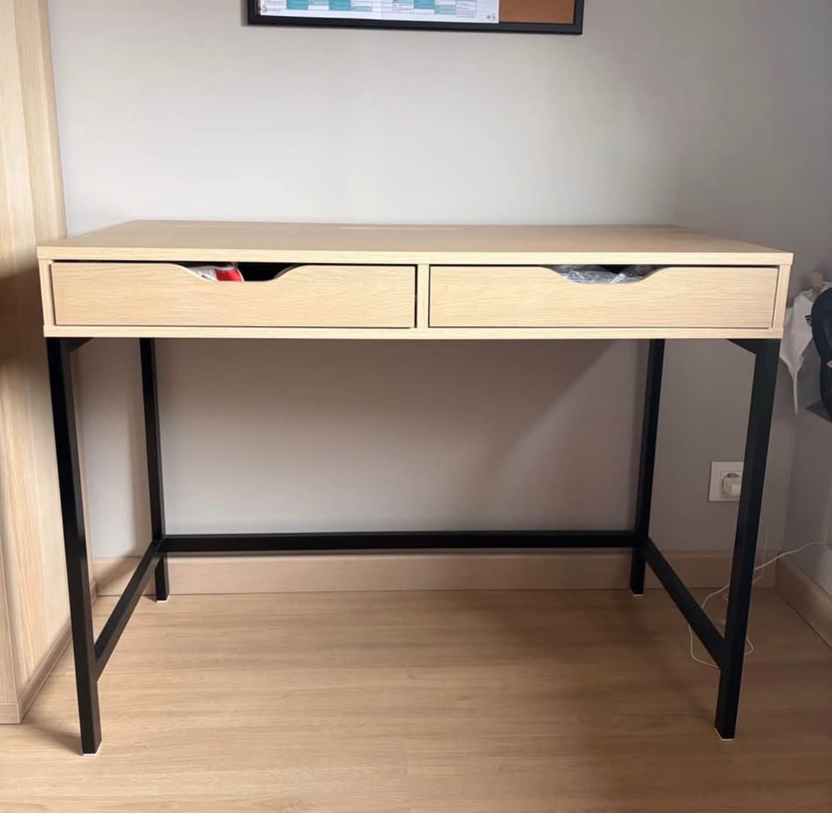 ALEX bureau, teinté blanc/motif chêne, 132x58 cm