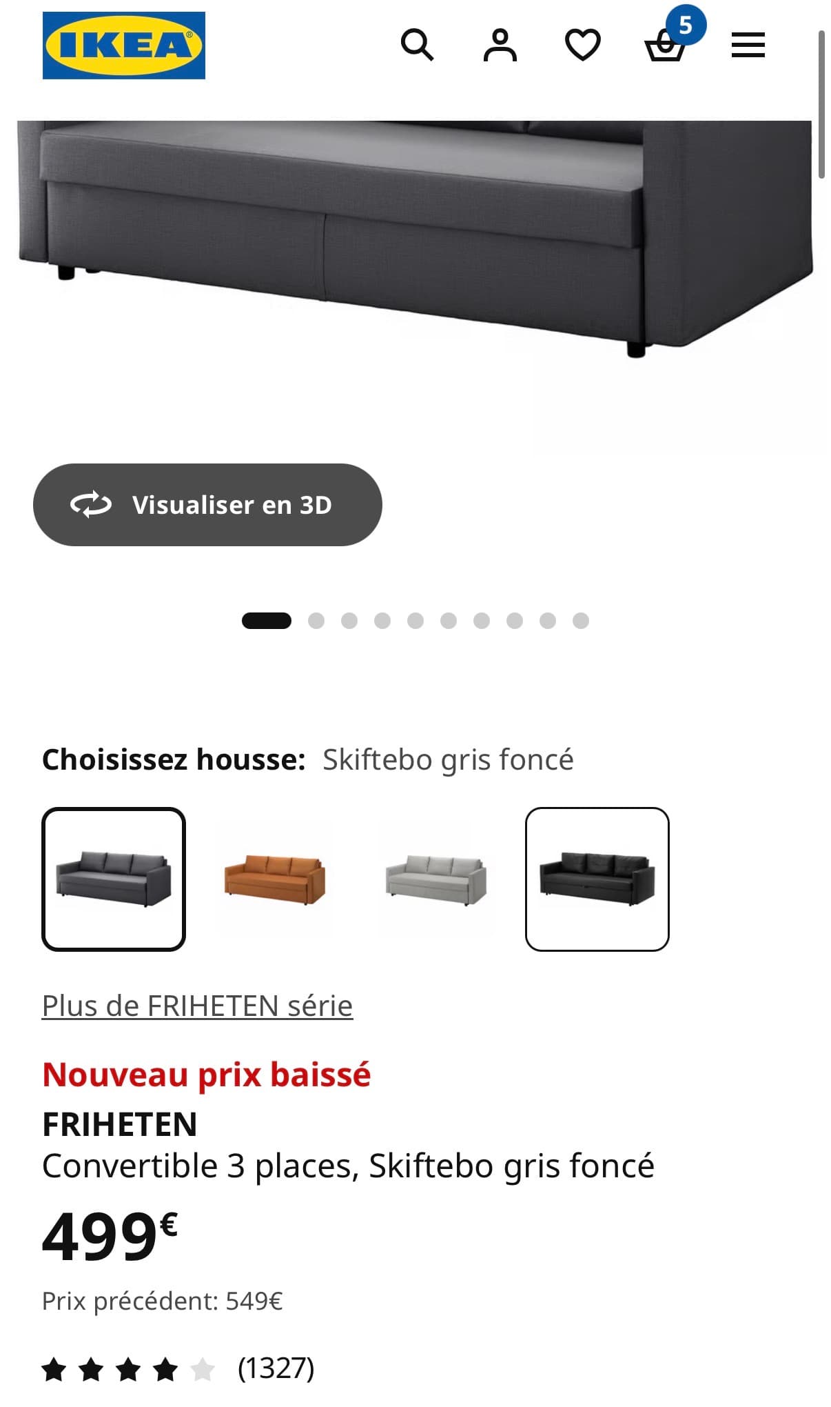 FRIHETEN three-seat sofa-bed, Skiftebo dark grey