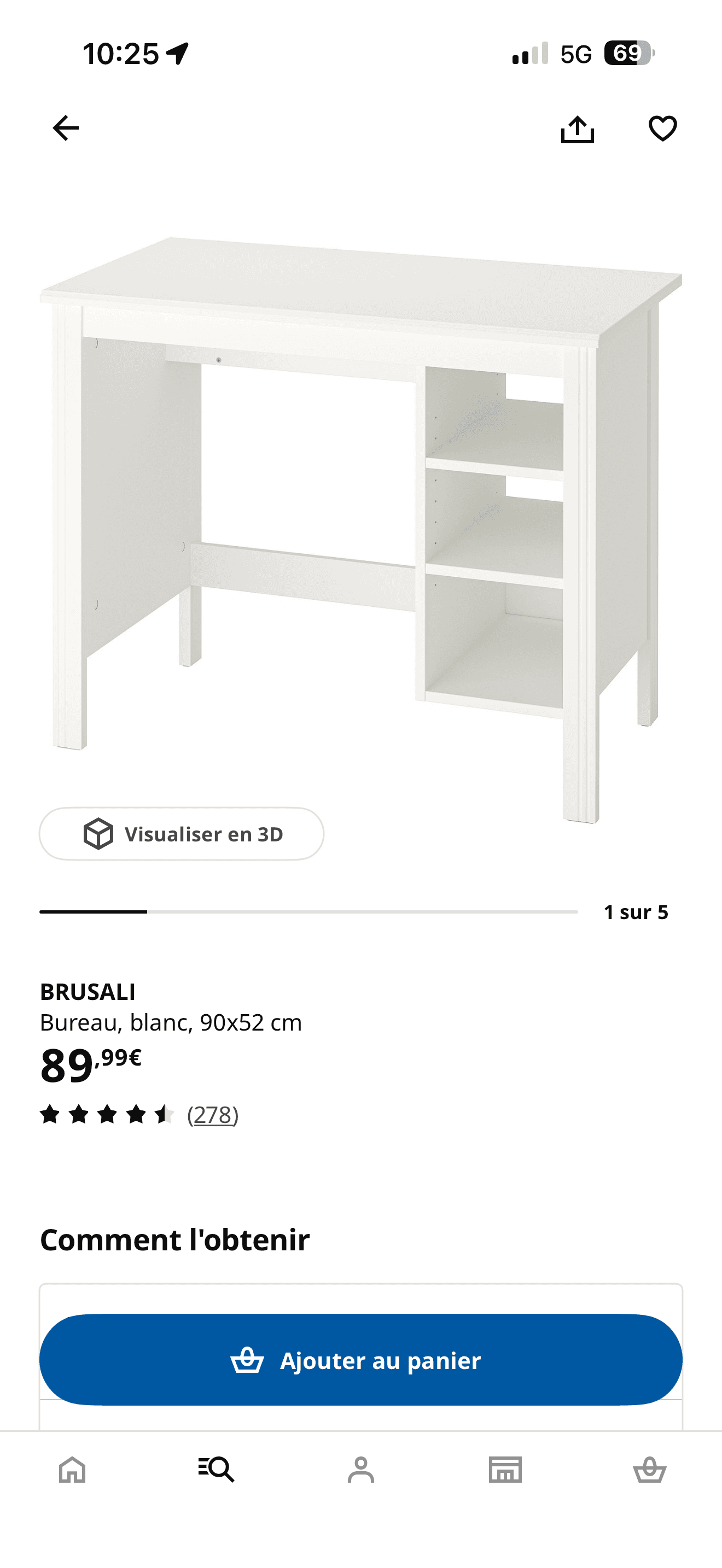 BRUSALI bureau, wit, 90x52 cm
