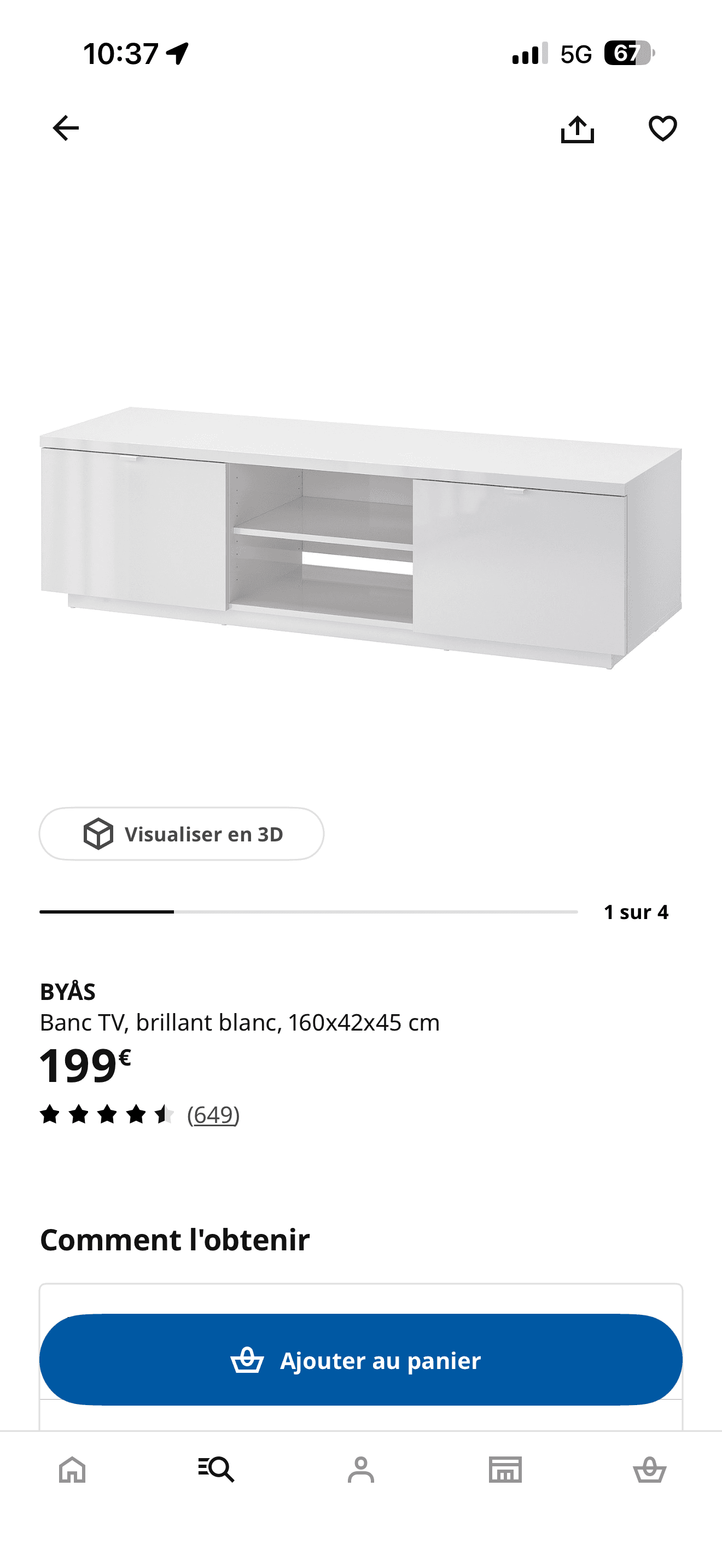 BYÅS Tv-meubel, hoogglans wit, 160x42x45 cm