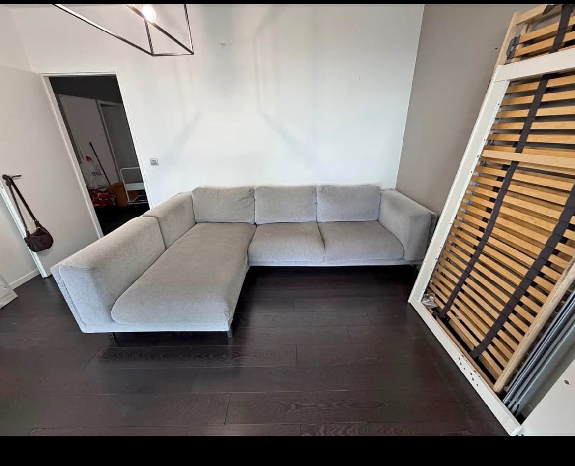 NOCKEBY ZETEL 3-zitsbank, met chaise longue/Gunnared middengrijs