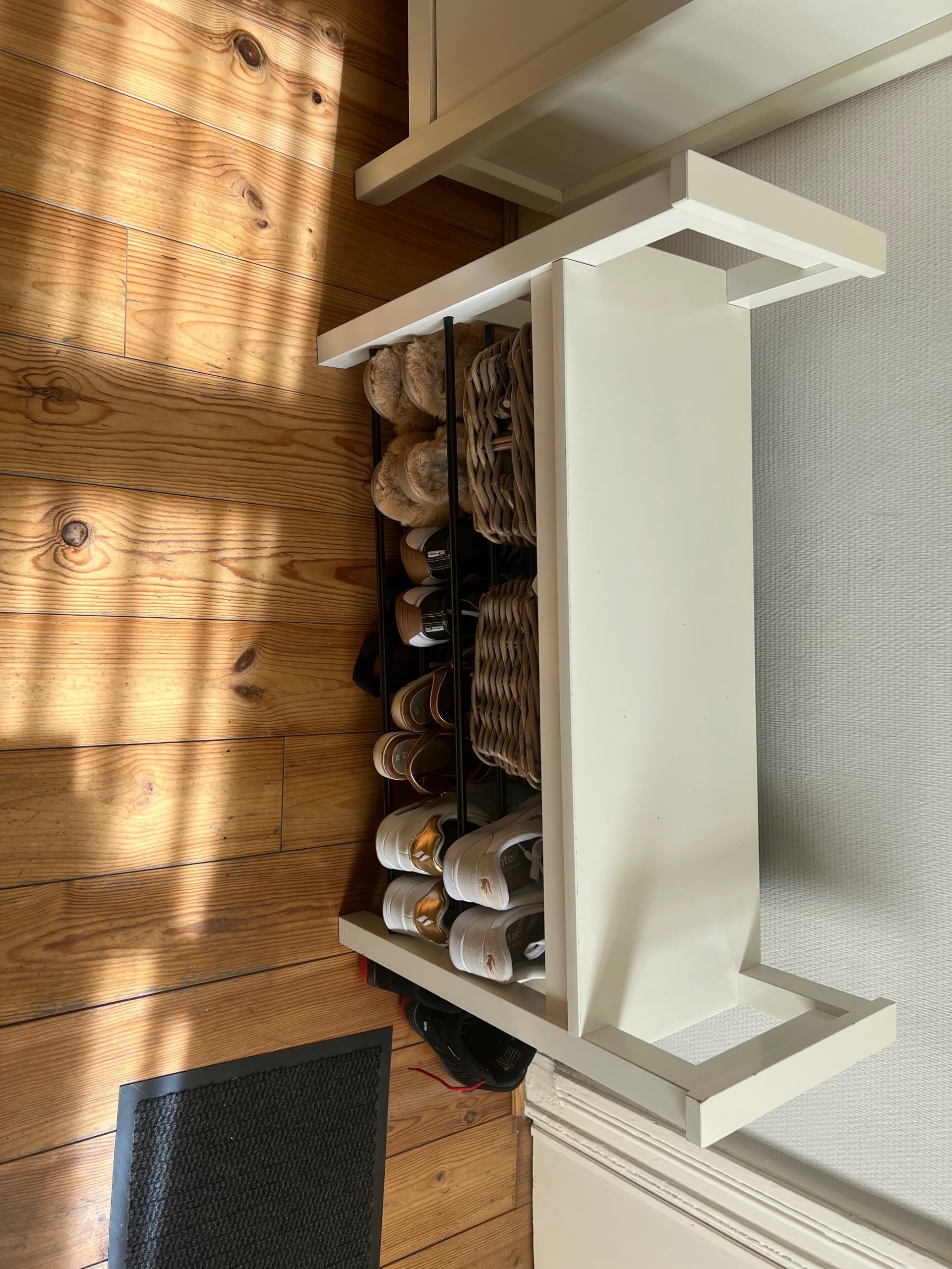 HEMNES bank met schoenenrek, wit, 85x32x65 cm
