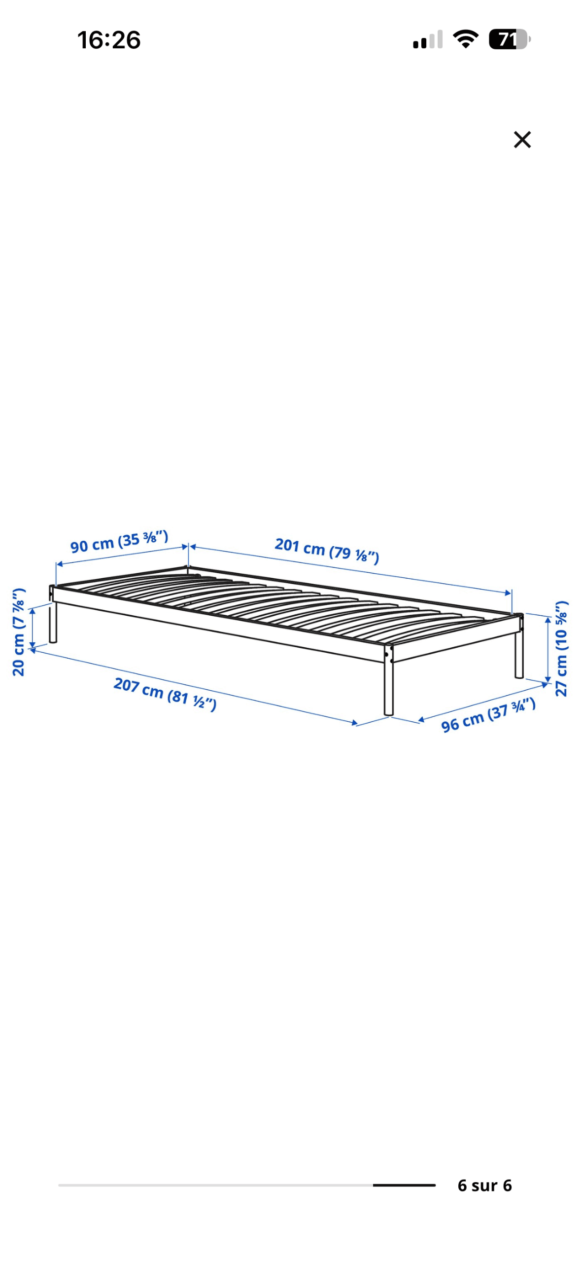 VEVELSTAD bedframe, wit, 90x200 cm