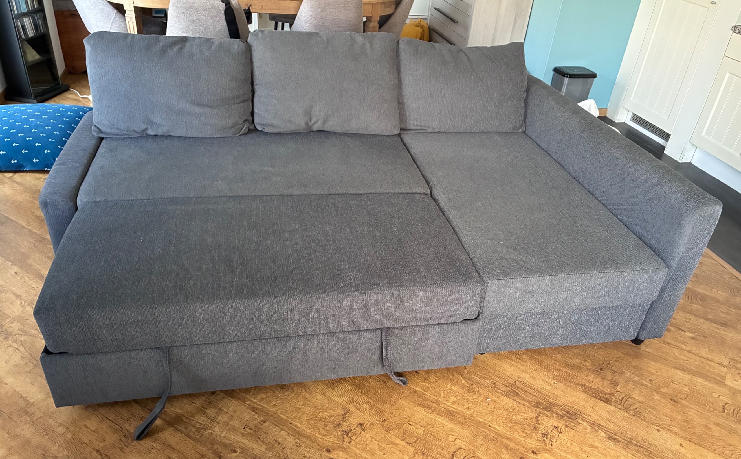 FRIHETEN corner sofa-bed with storage, Skiftebo dark grey