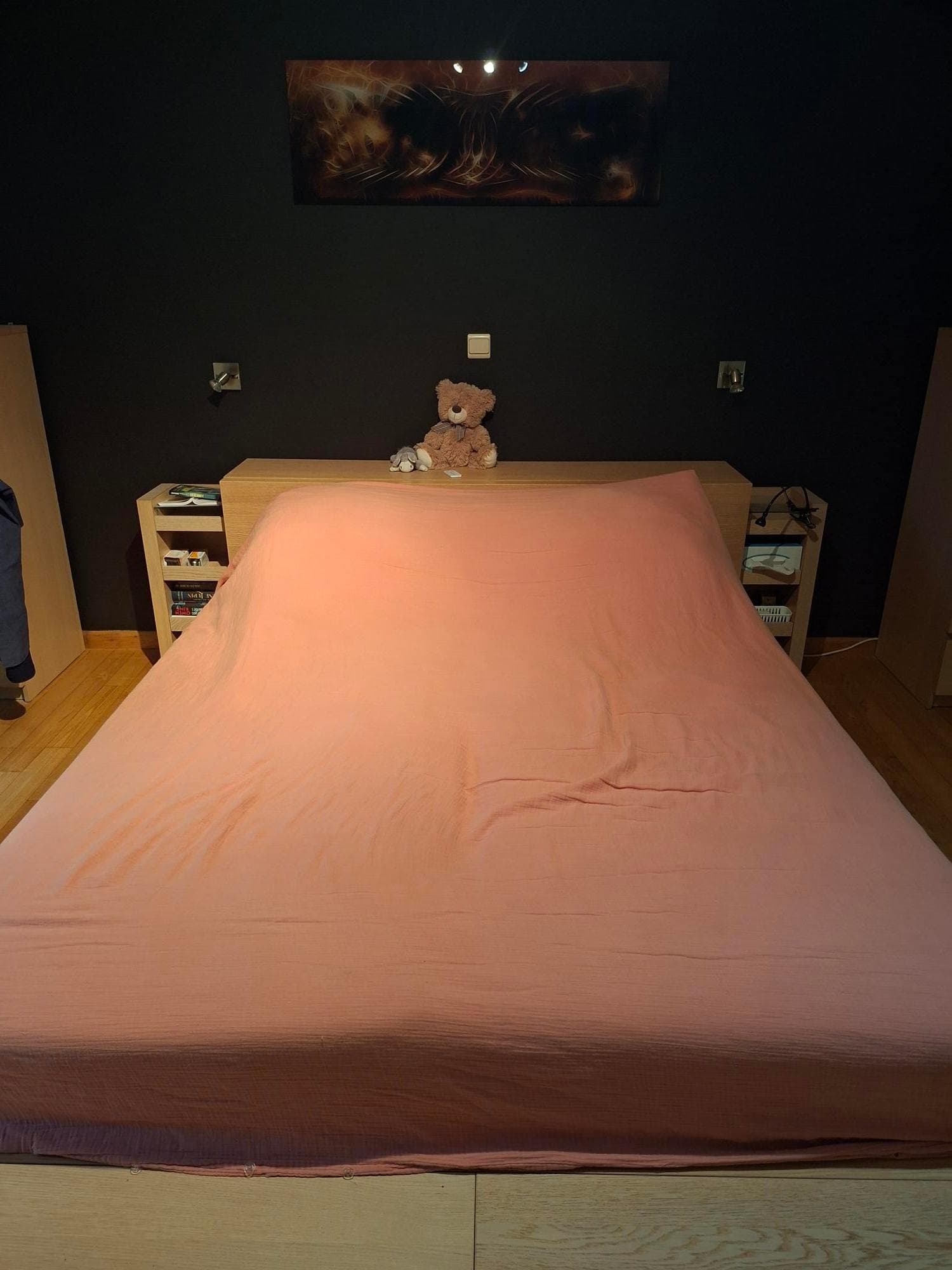 MALM cadre de lit haut, blanc/Lönset, 140x200 cm