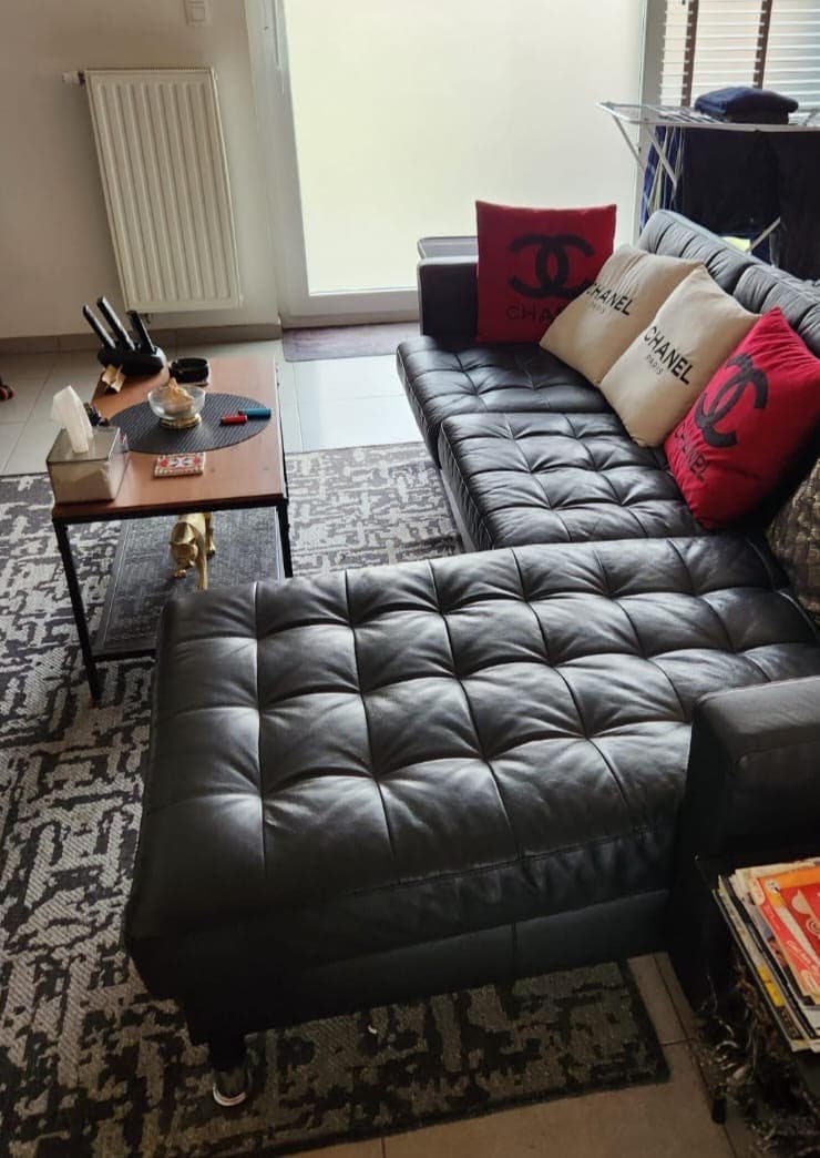 LANDSKRONA 3-zitsbank, met chaise longue/Grann/Bomstad zwart/metaal