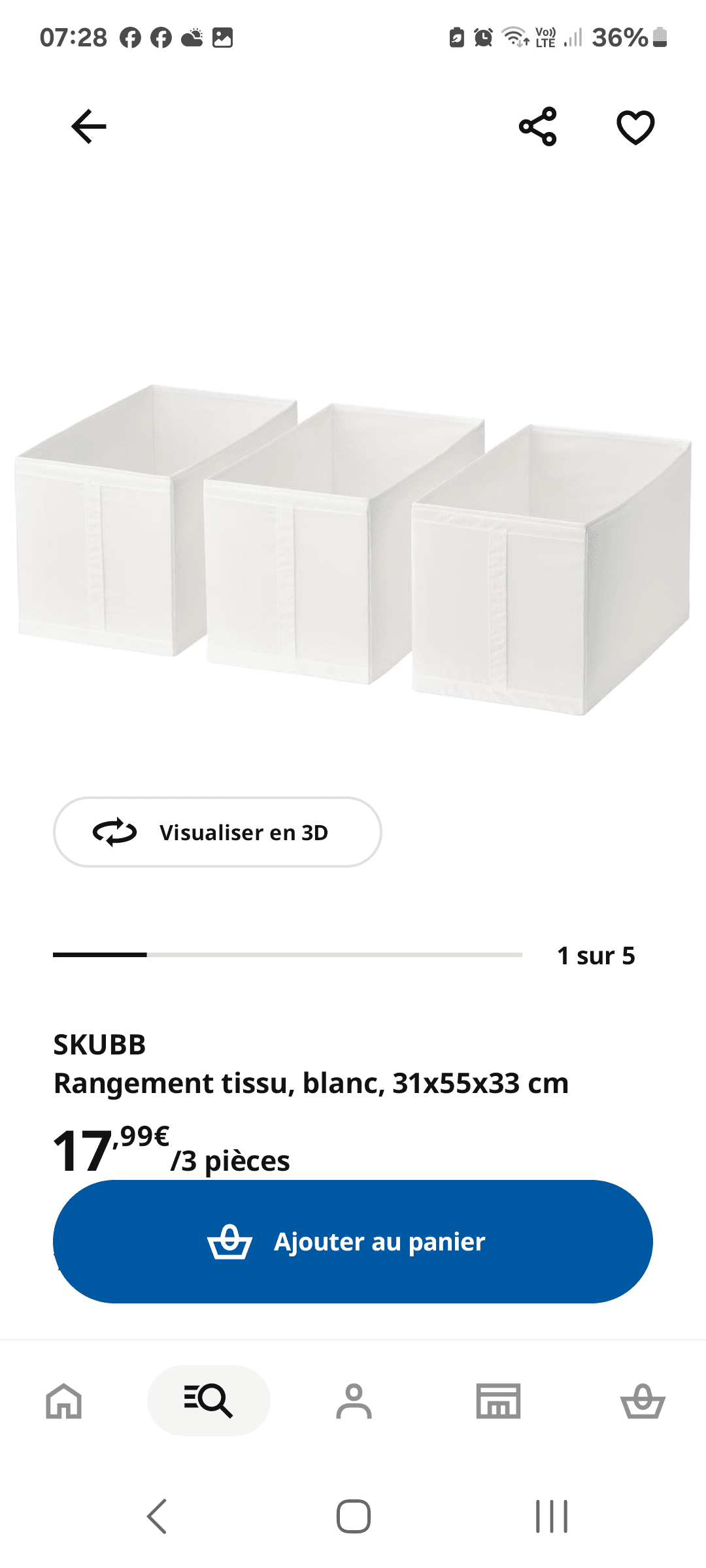 SKUBB bak, wit, 31x55x33 cm