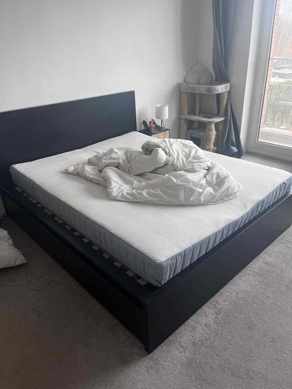 MALM bedframe, hoog met 4 bedlades, zwartbruin/Luröy, 160x200 cm
