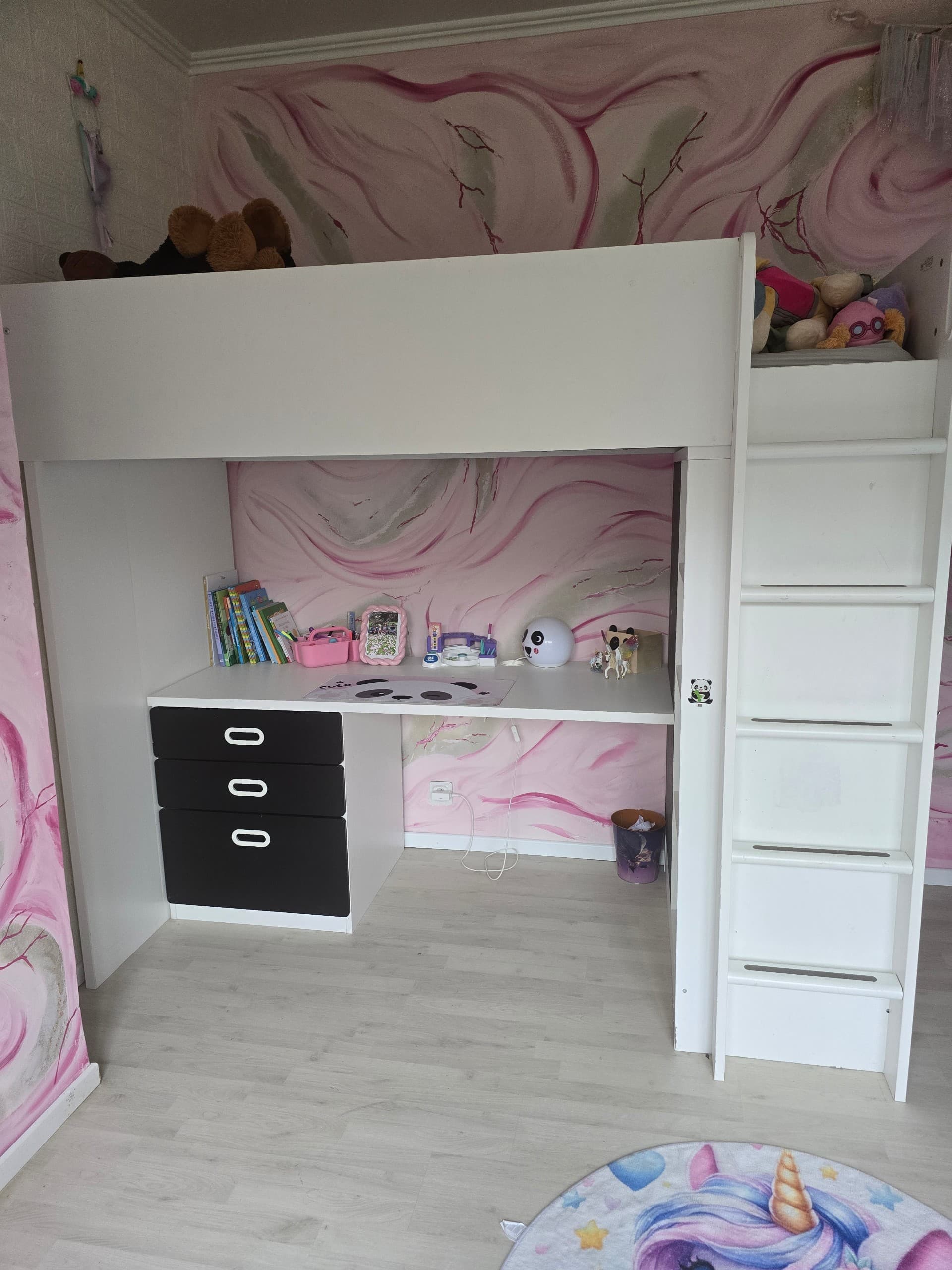 SMÅSTAD lit mezzanine, blanc avec cadre/avec bureau avec 3 tiroirs, 90x200 cm