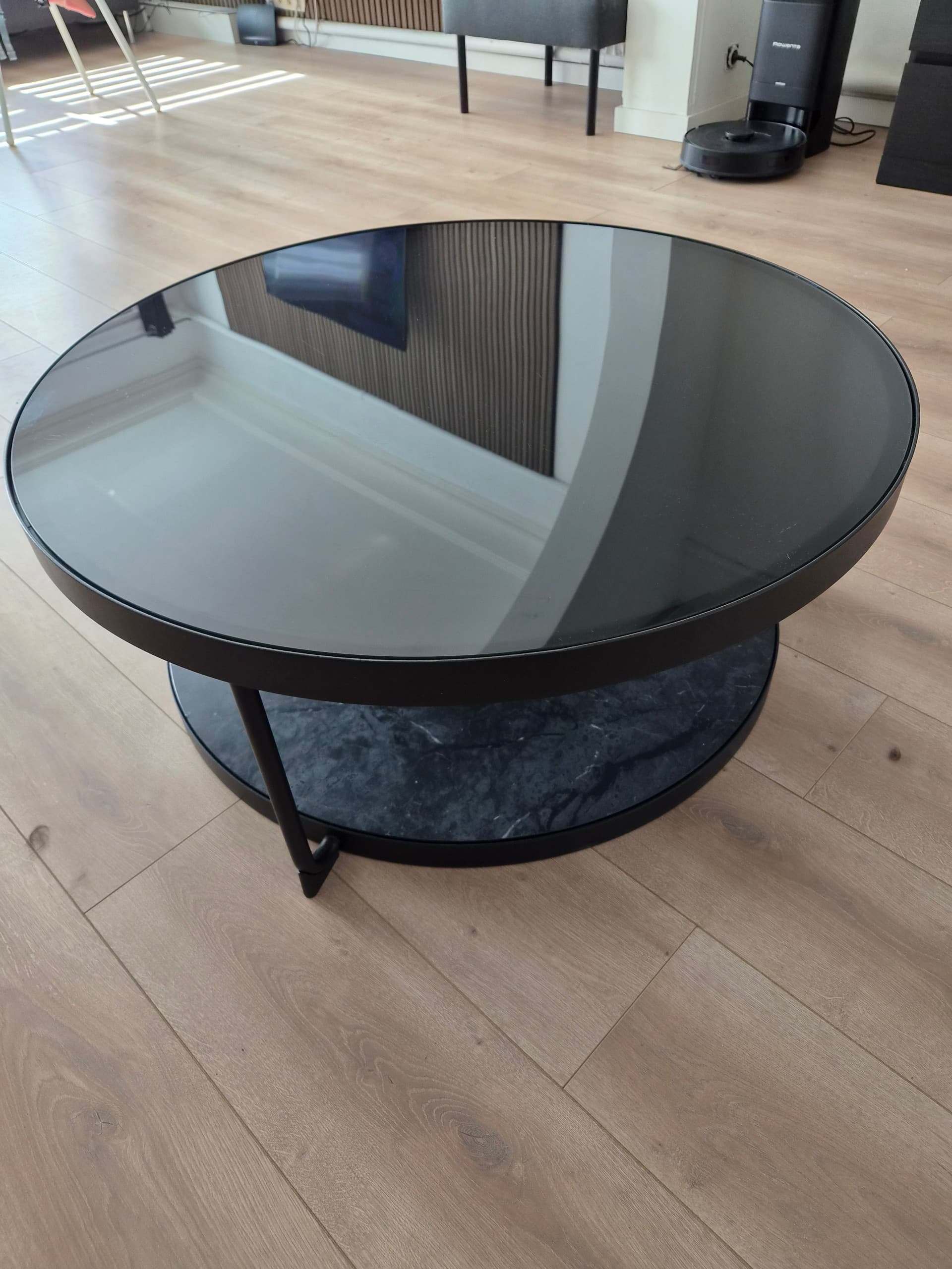 FRÖTORP table basse, anthracite marbré/noir verre, 88 cm