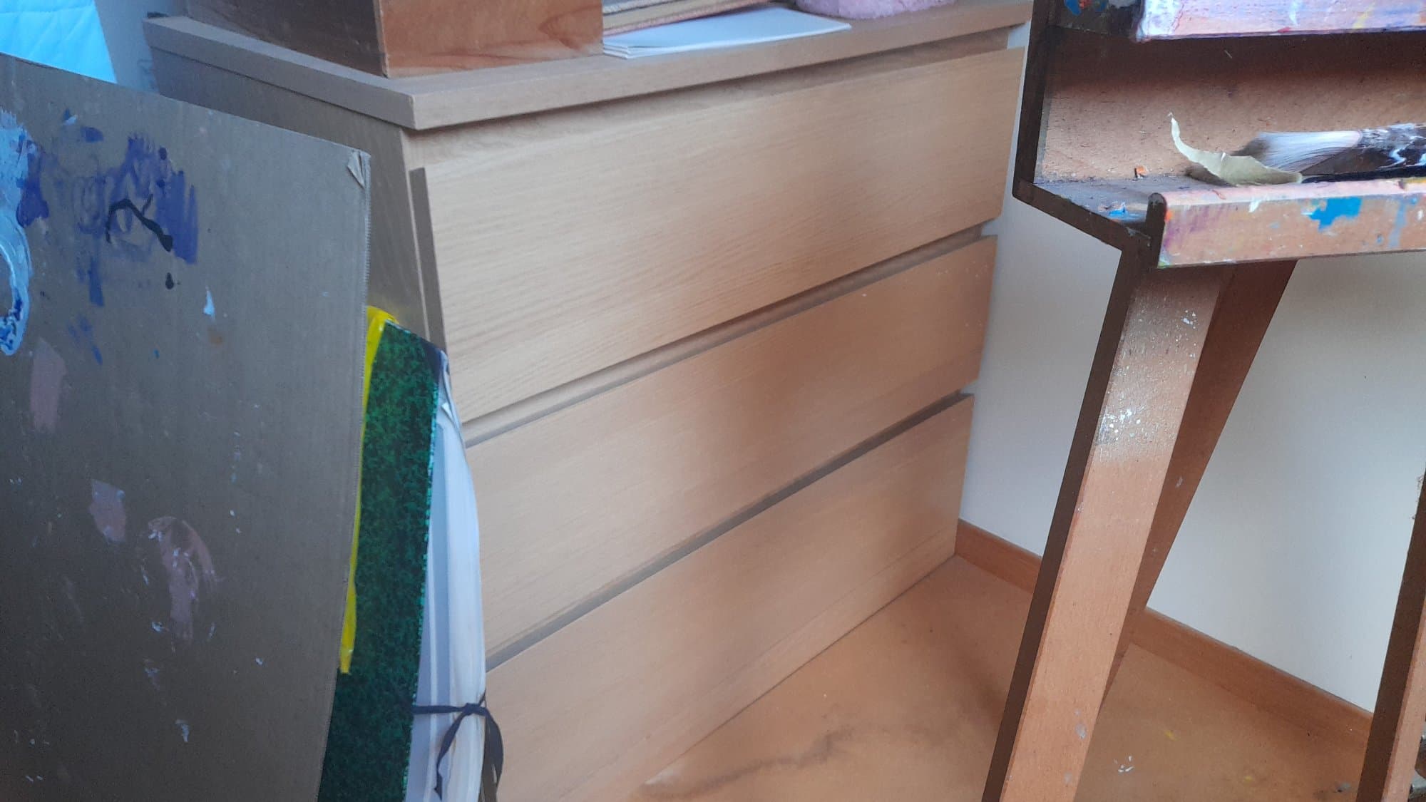 MALM commode 3 tiroirs, plaqué chêne blanchi