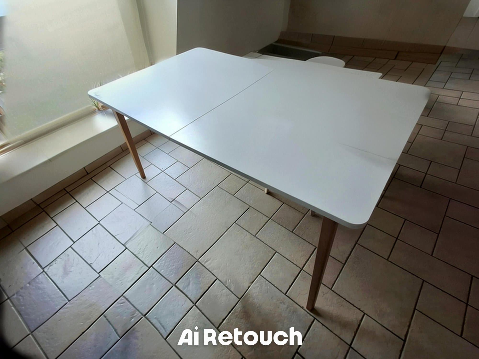 TABLE 4 PERS + RALLO table, teinté brun clair/teinté blanc pin, 125x75 cm