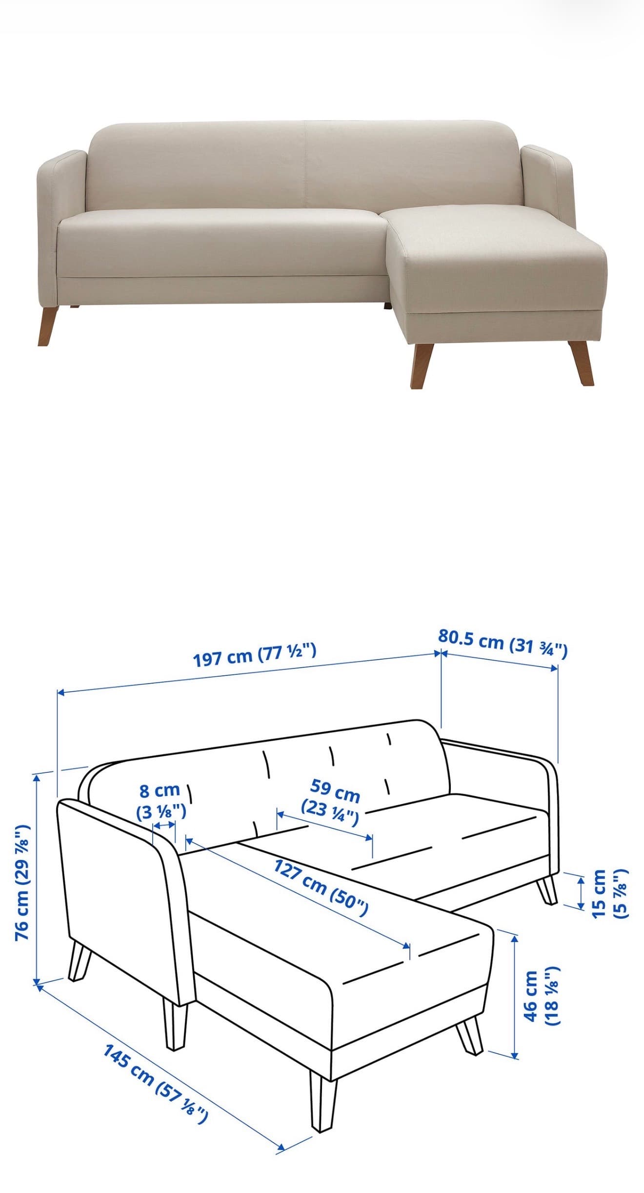 LINANÄS canapé 3 places, avec méridienne/Vissle beige