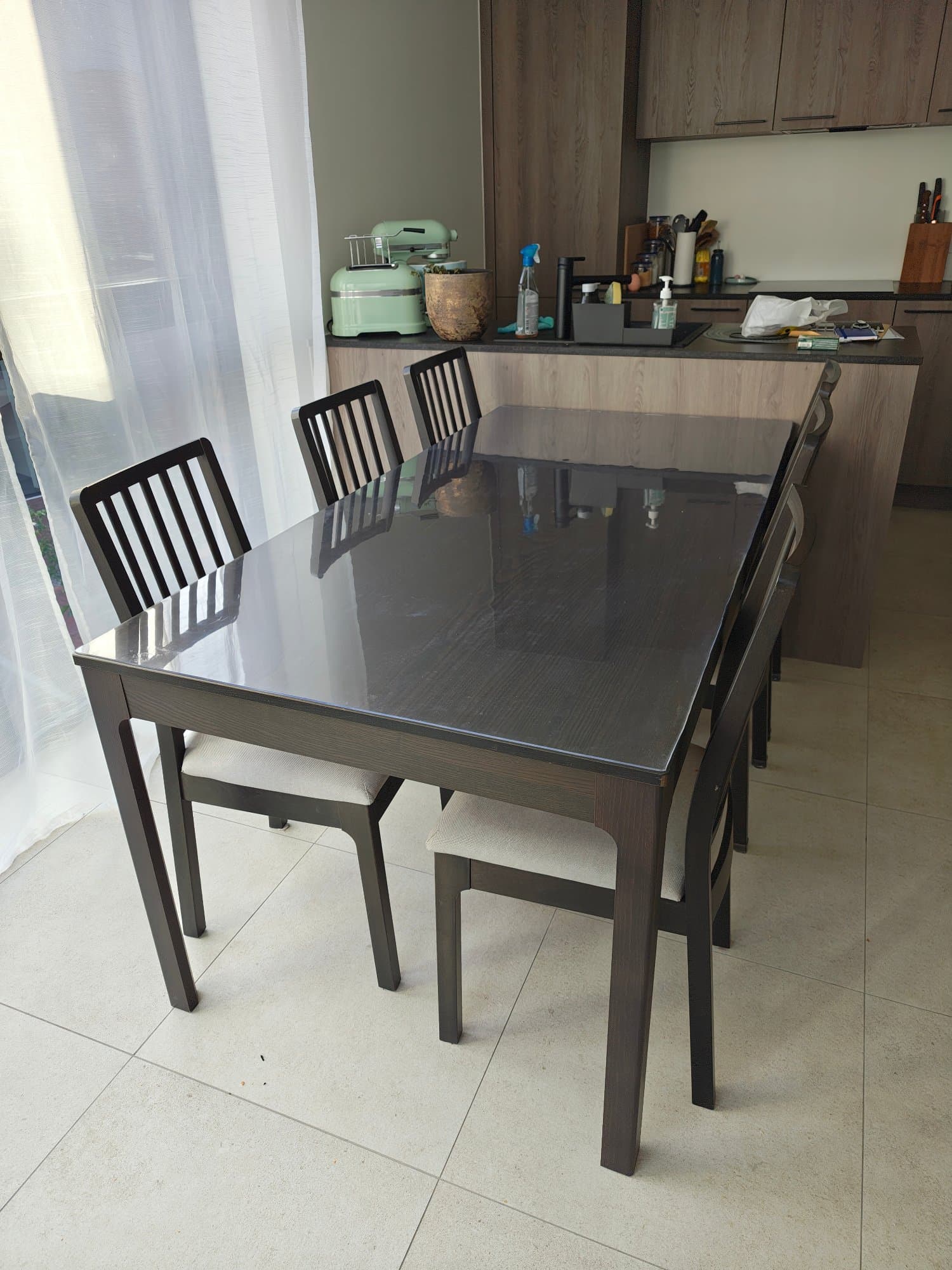 EKEDALEN / EKEDALEN table and 6 chairs, dark brown/Hakebo dark grey
